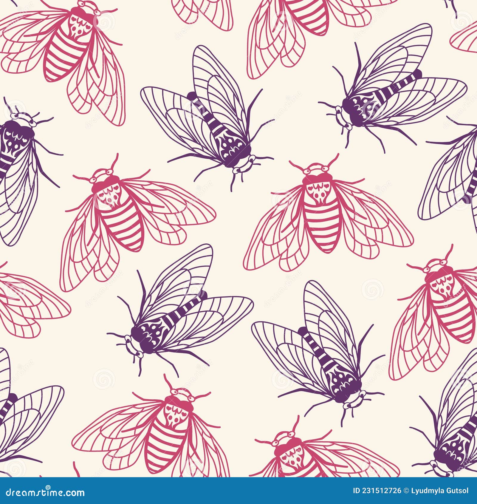 Nahtloses Muster Mit Fliegenden Cicadas. Hintergrund Mit Insekten