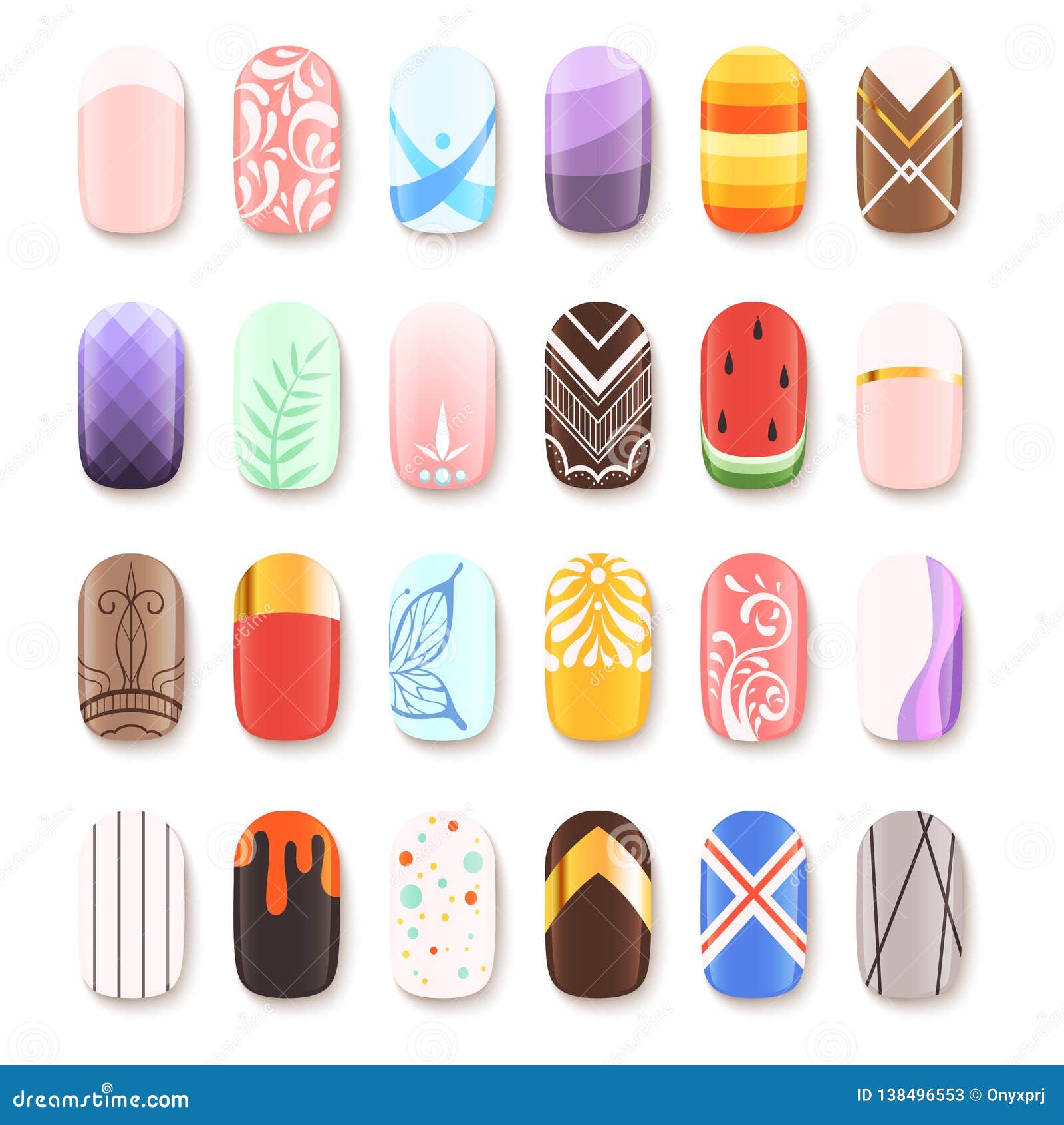 Nail Art Design. False Fingernails Manicure Vector Template Stock ...