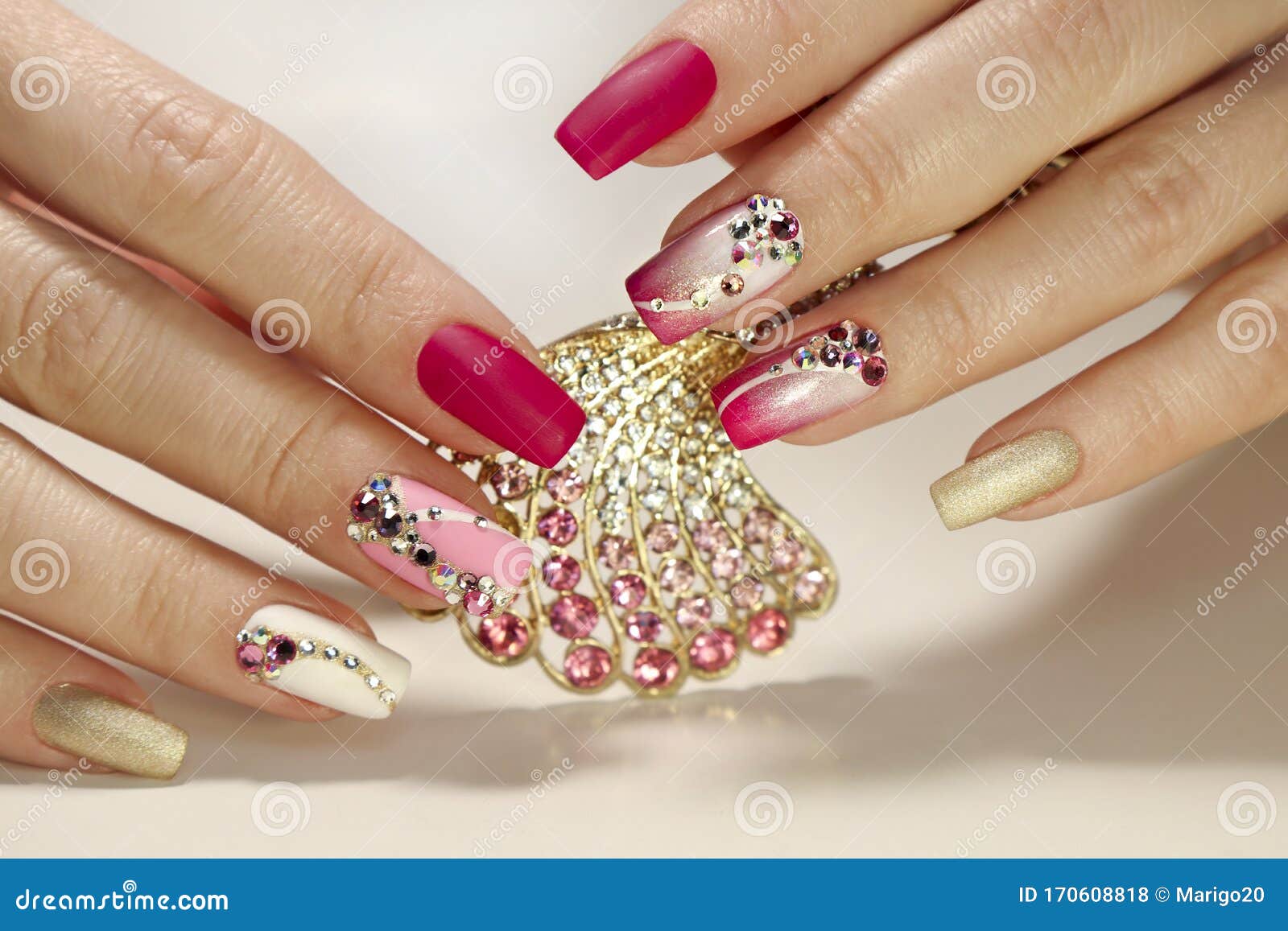 nail art with various d rhinestones