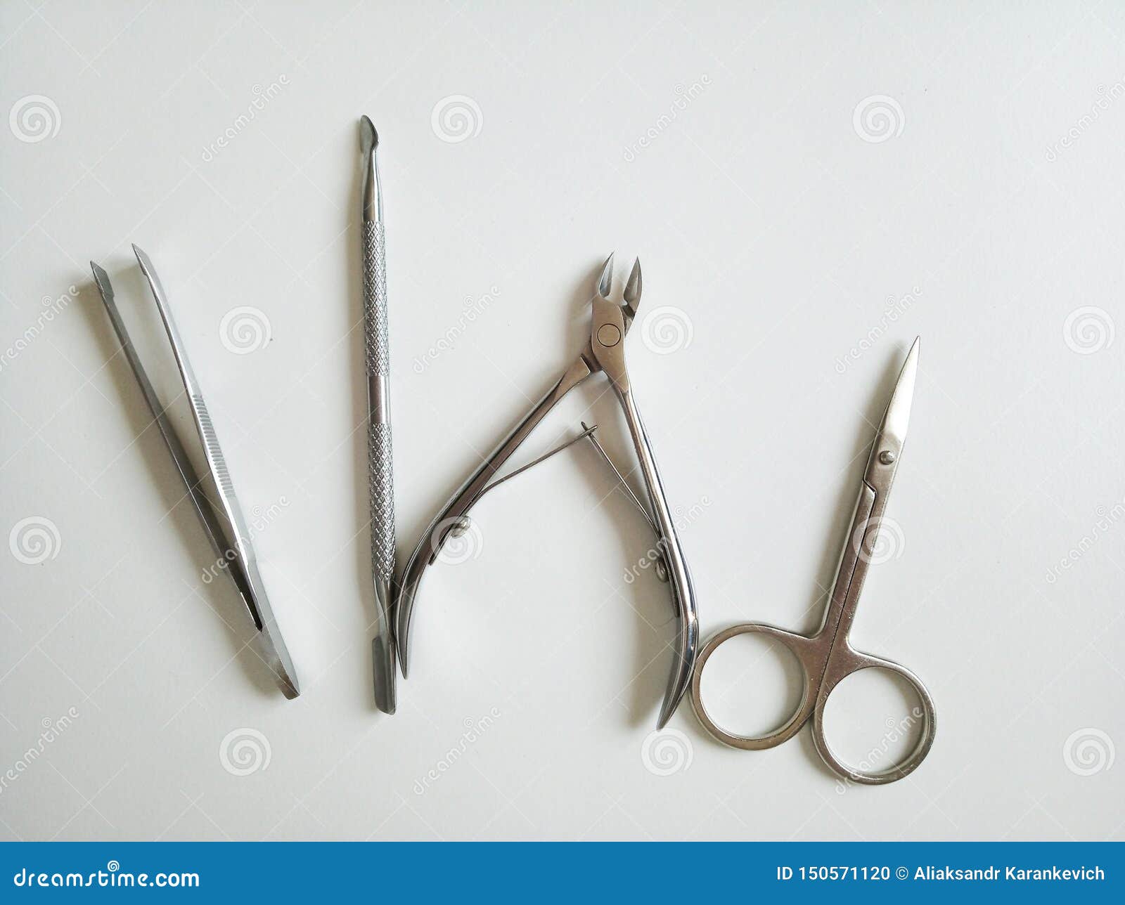 top view of manicure tools set for nail care over light background - brush,  scissors, nail polish, file and tweezers Stock Photo - Alamy