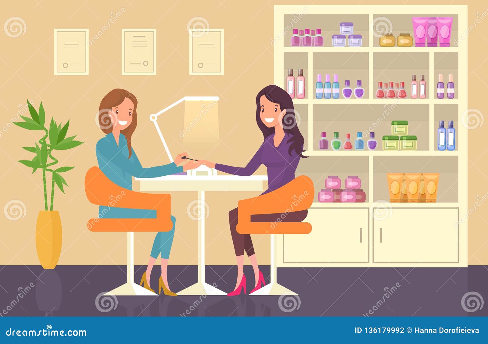 Nail Master Doing Manicure at Beauty Salon Stock Vector - Illustration