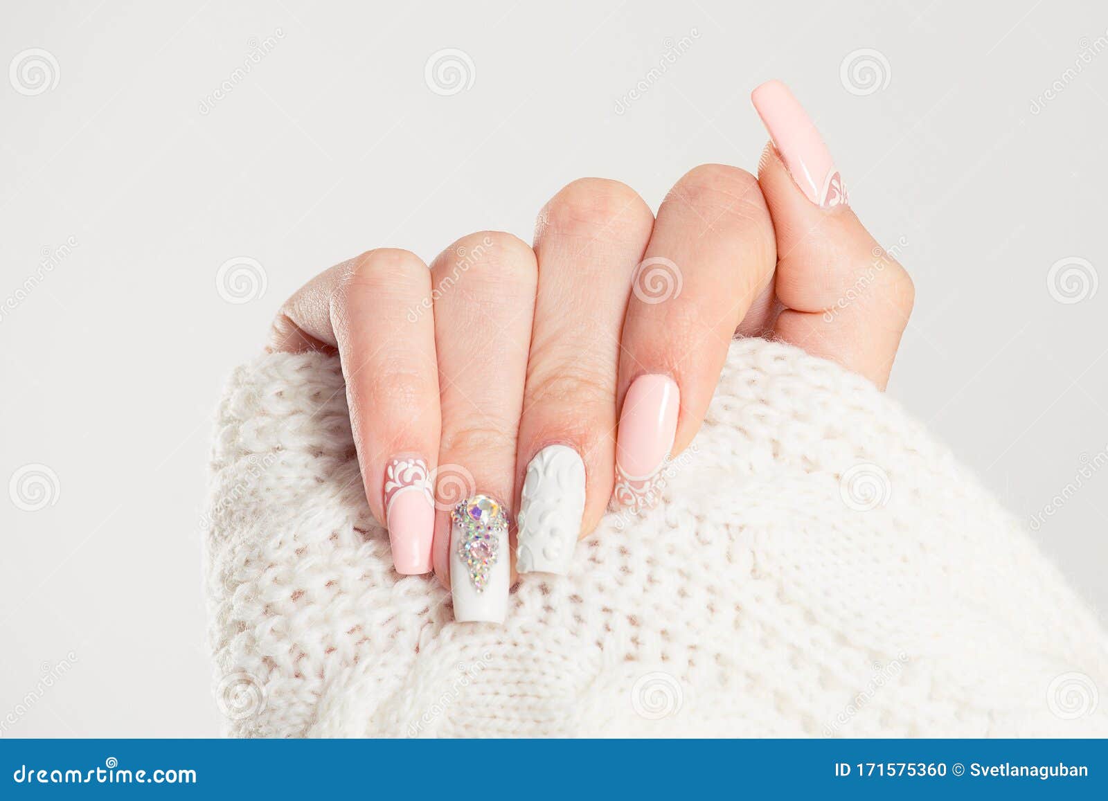 Nail Polish. Art Manicure. Modern Style Blue Nail Polish Stock Photo -  Image Of Pink, Modern: 171575360