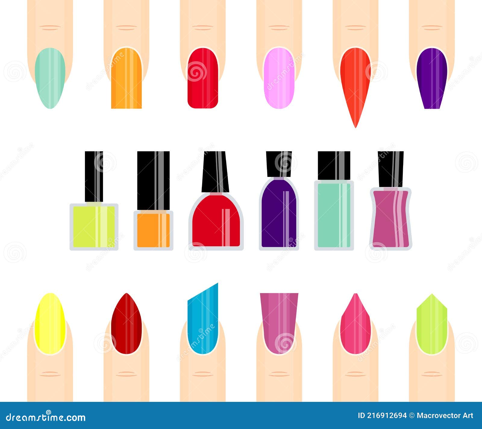 Nail Polish and Fingernails of Different Colors Vector Illustration ...