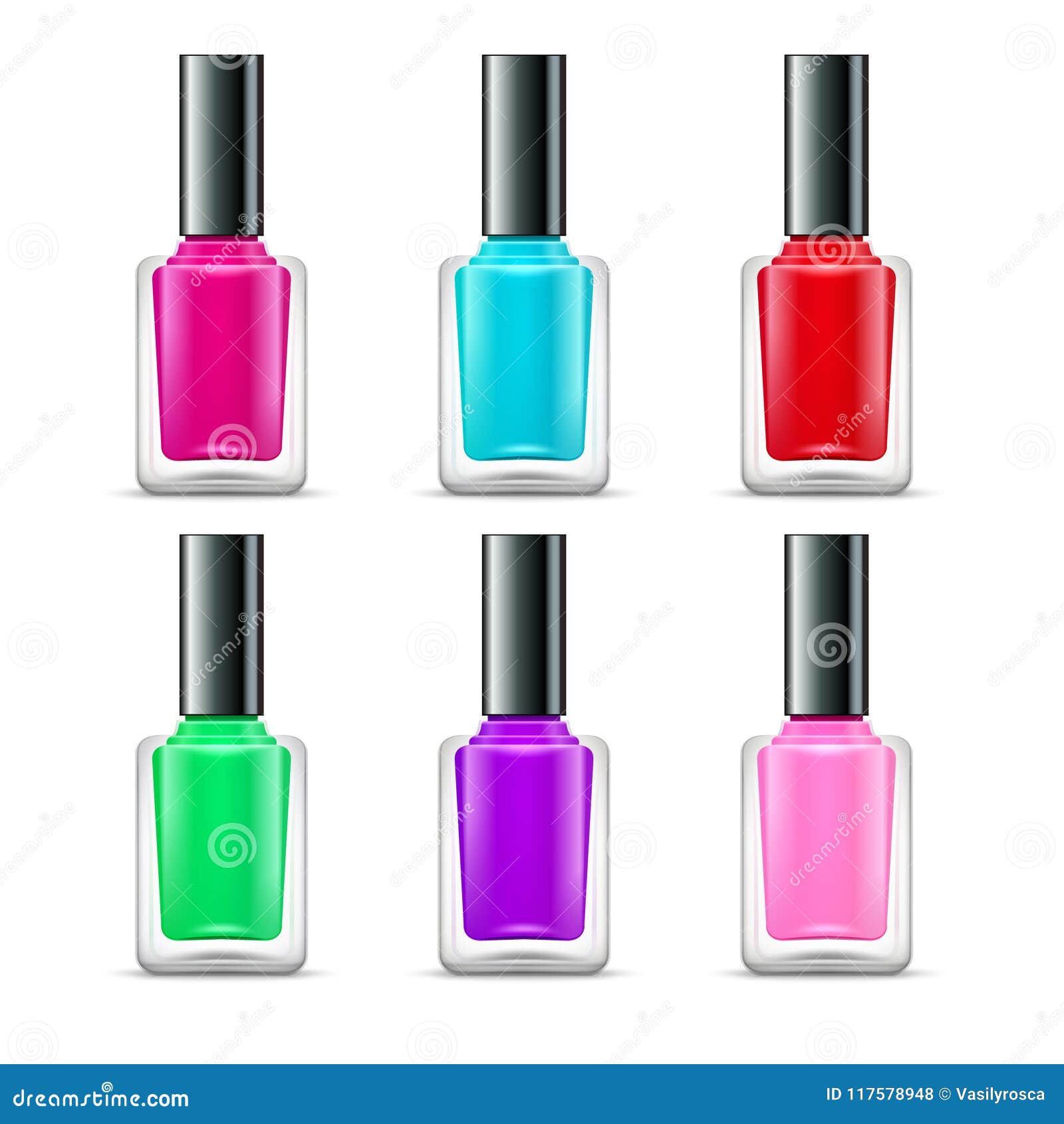 Nail Polish Isolated Glass Bottle Colors. Realistic Beauty Manicure ...