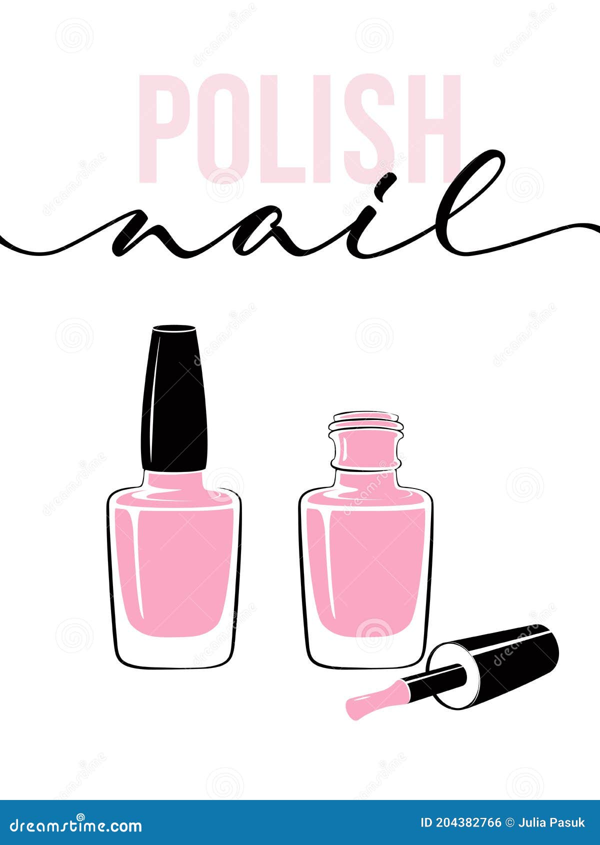 Nail Polish Lettering Design with 2 Nail Polish Bottles Open and