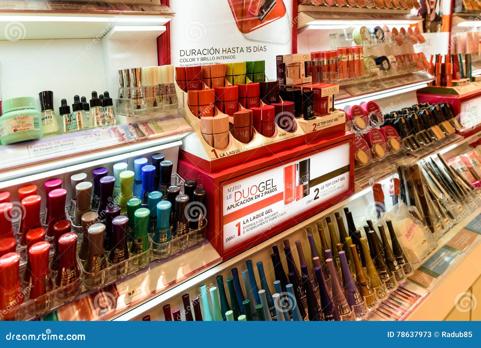 Nail Polish Products for Sale in Beauty Shop Editorial Stock Photo