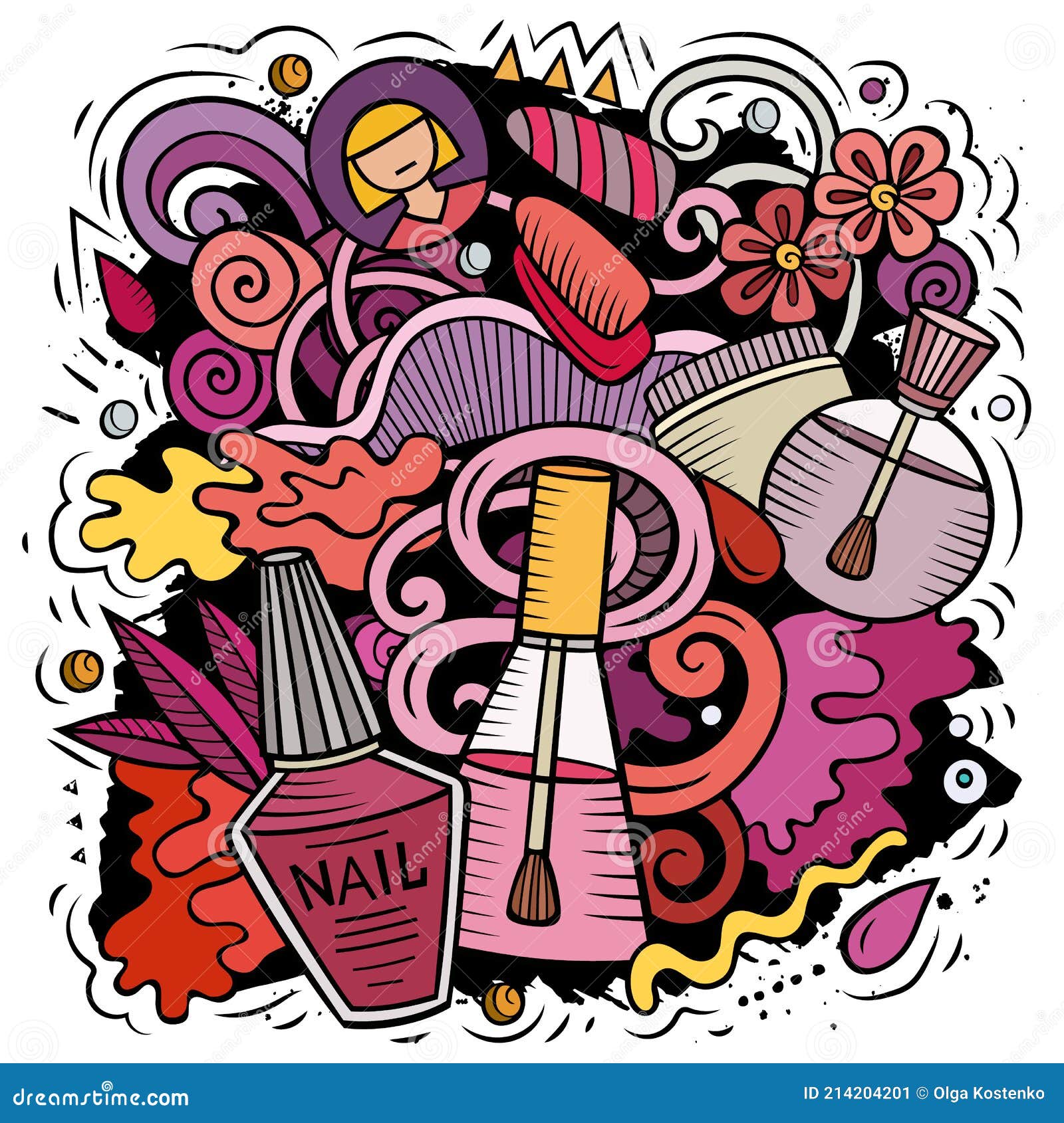 Nail Salon Hand Drawn Vector Doodles Illustration Stock Vector ...