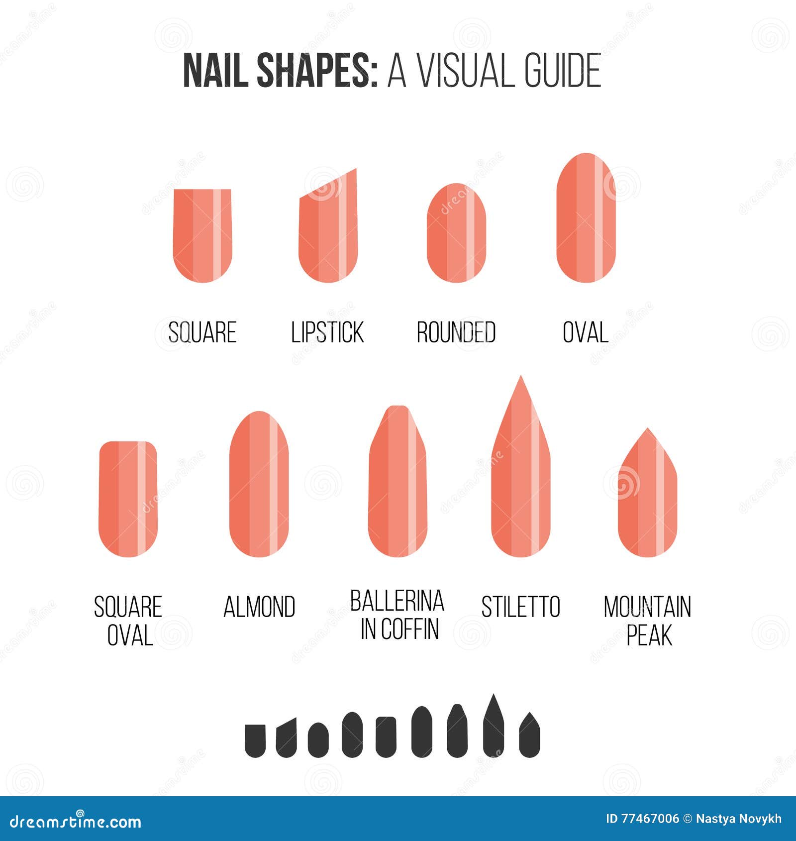 Nail shapes. Visual guide. stock vector. Illustration of woman 77467006