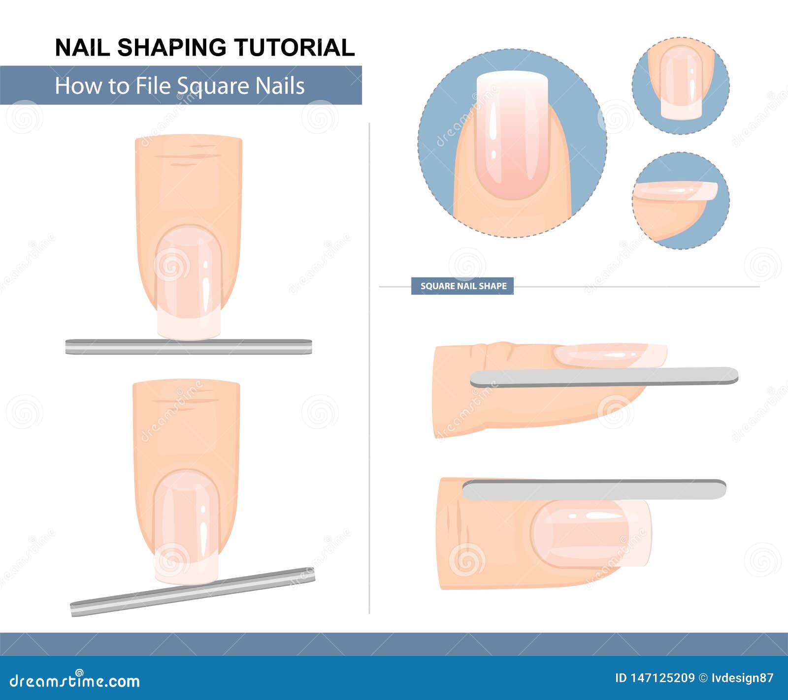 nail shaping tutorial. how to file a square nail . step by step instruction. 