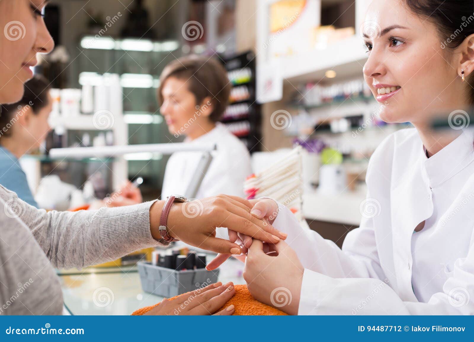 Nail Technicians Performing Manicure Stock Photo Image of fingernails
