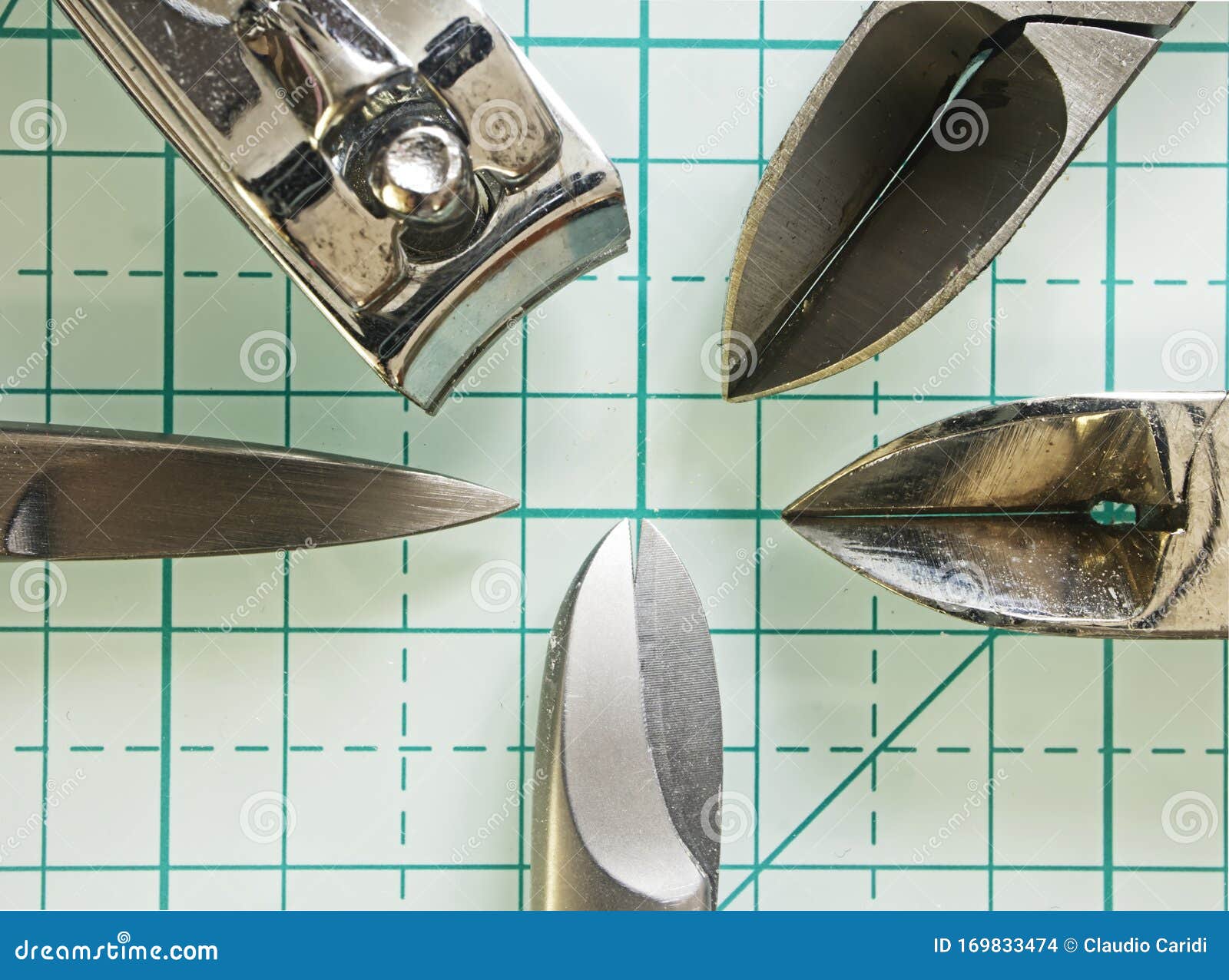 Nail Trimming Tools on Geometric Background. Macro Image Stock Photo