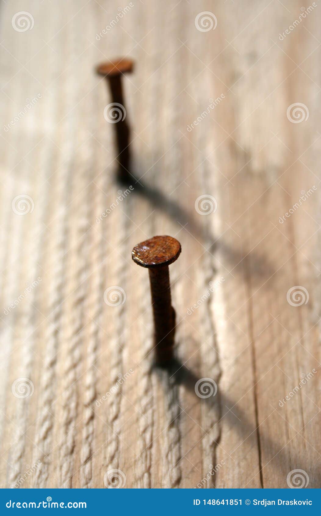 Nailed nails in a plank stock image. Image of texture 148641851