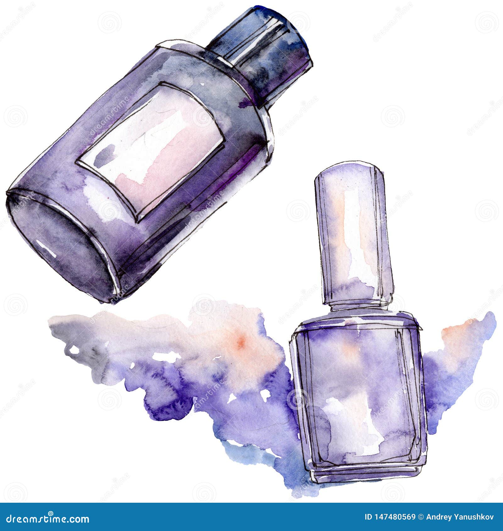 Nailpolish and Cosmetic Bottle Sketch Illustration in a Watercolor ...