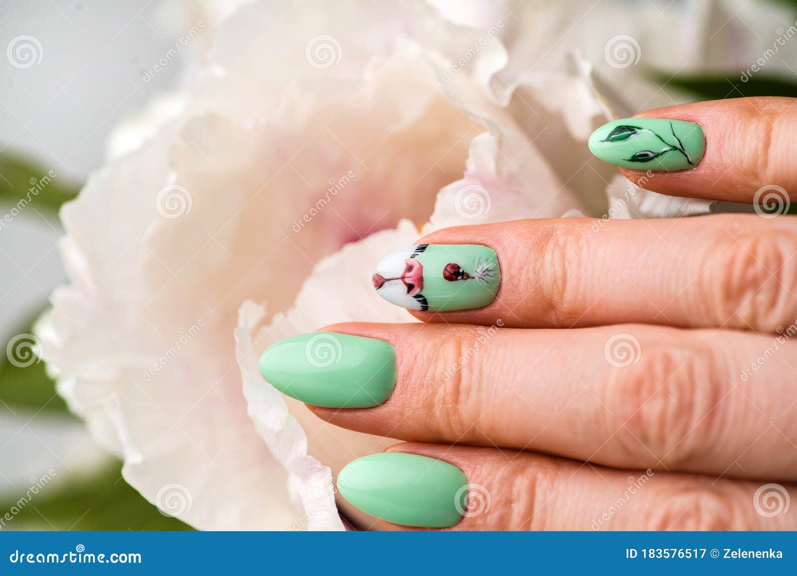 light green caviar glitter nail art naildesign