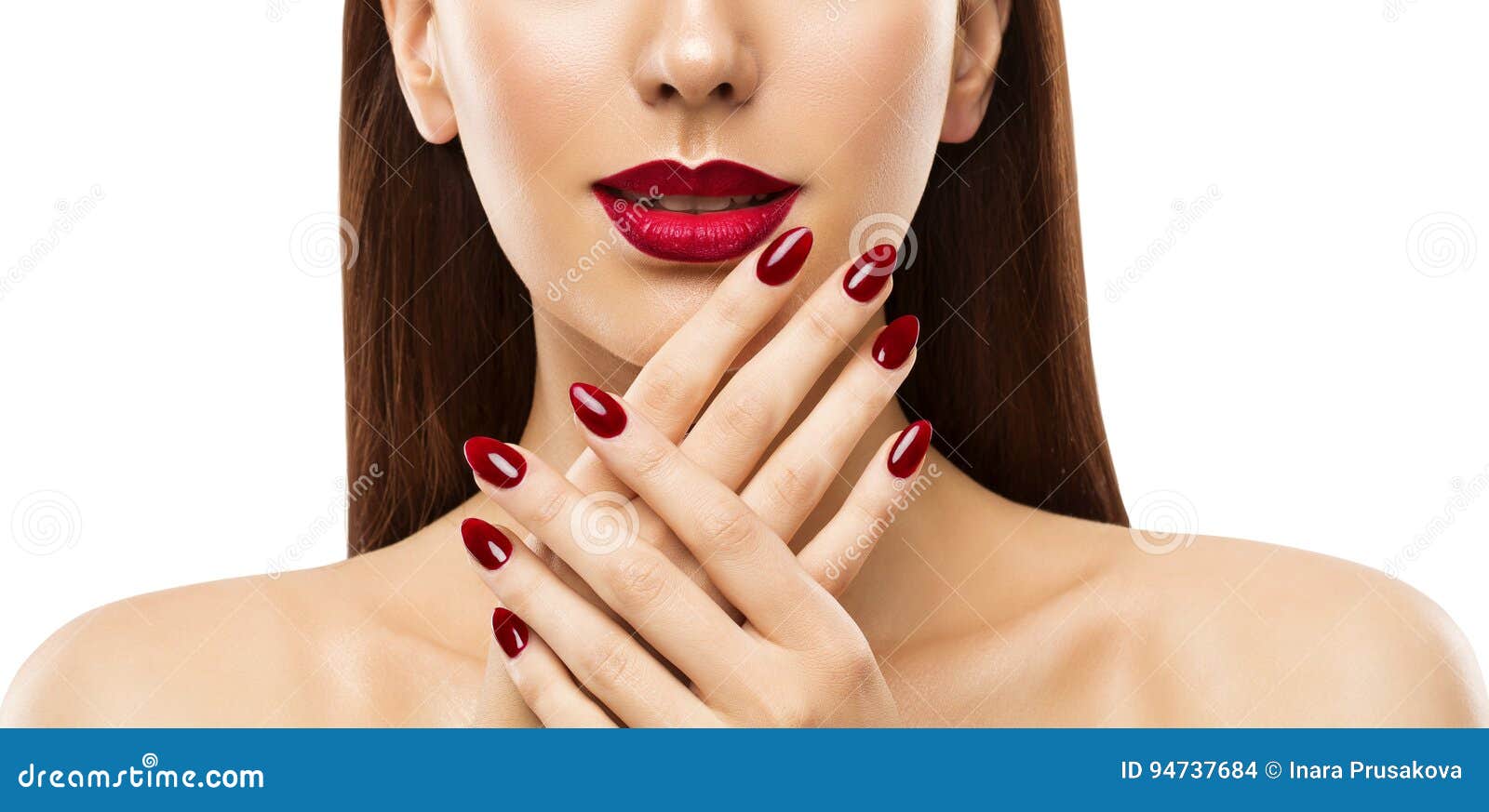 nails lips woman beauty, model face makeup, red lipstick make up