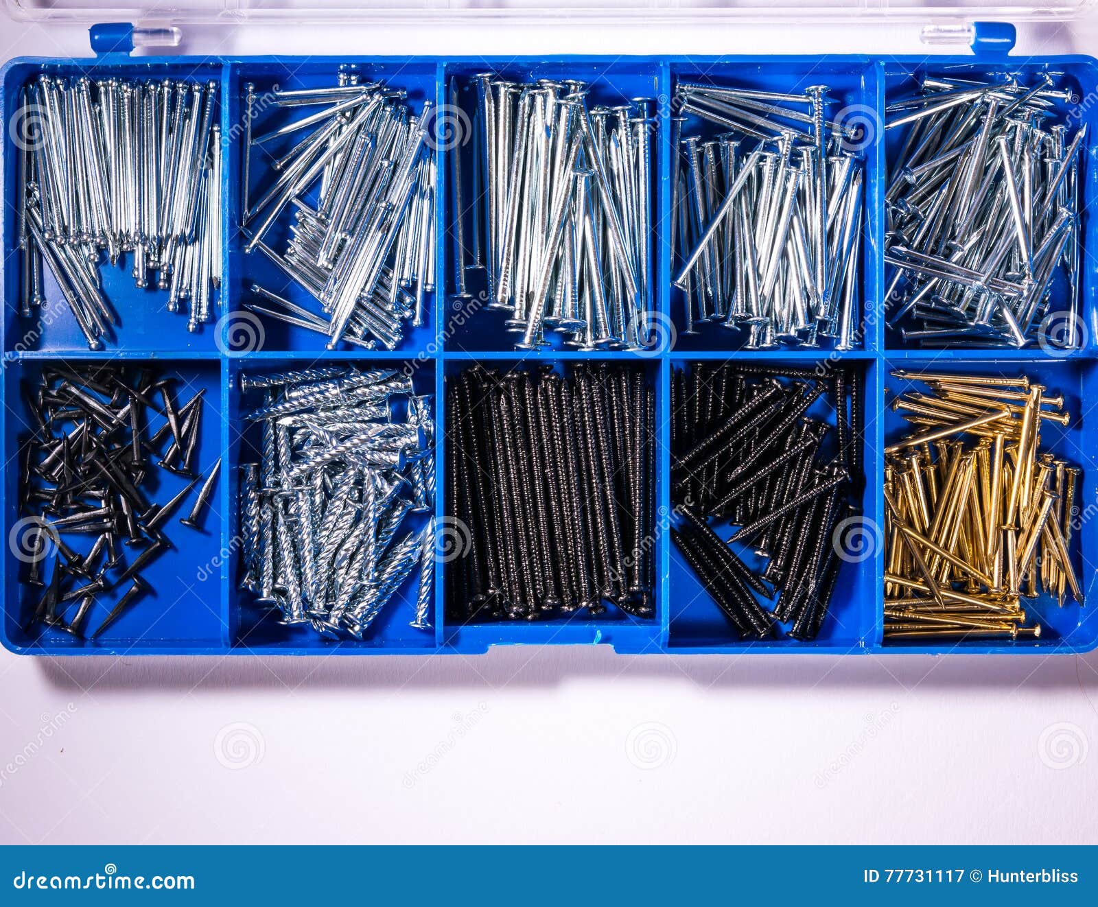 Nails Try Compartments Blue Tools Construction Metal Toolkit Box Stock