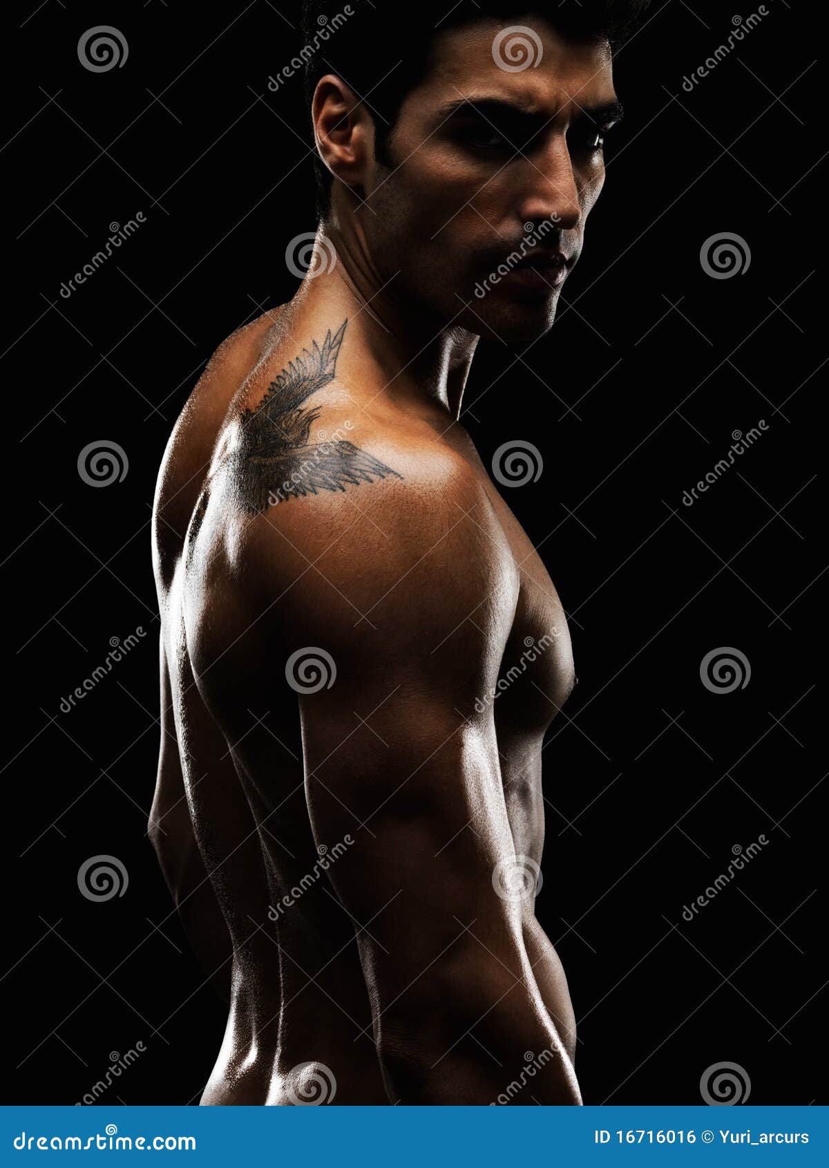 Royalty Free Stock Image: Naked macho man against black background