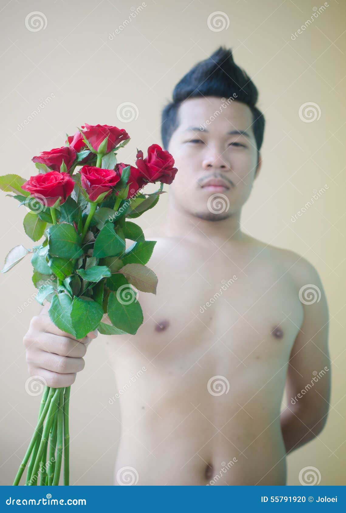 Naked men holding a flower stock photo. Image of happy 55791920
