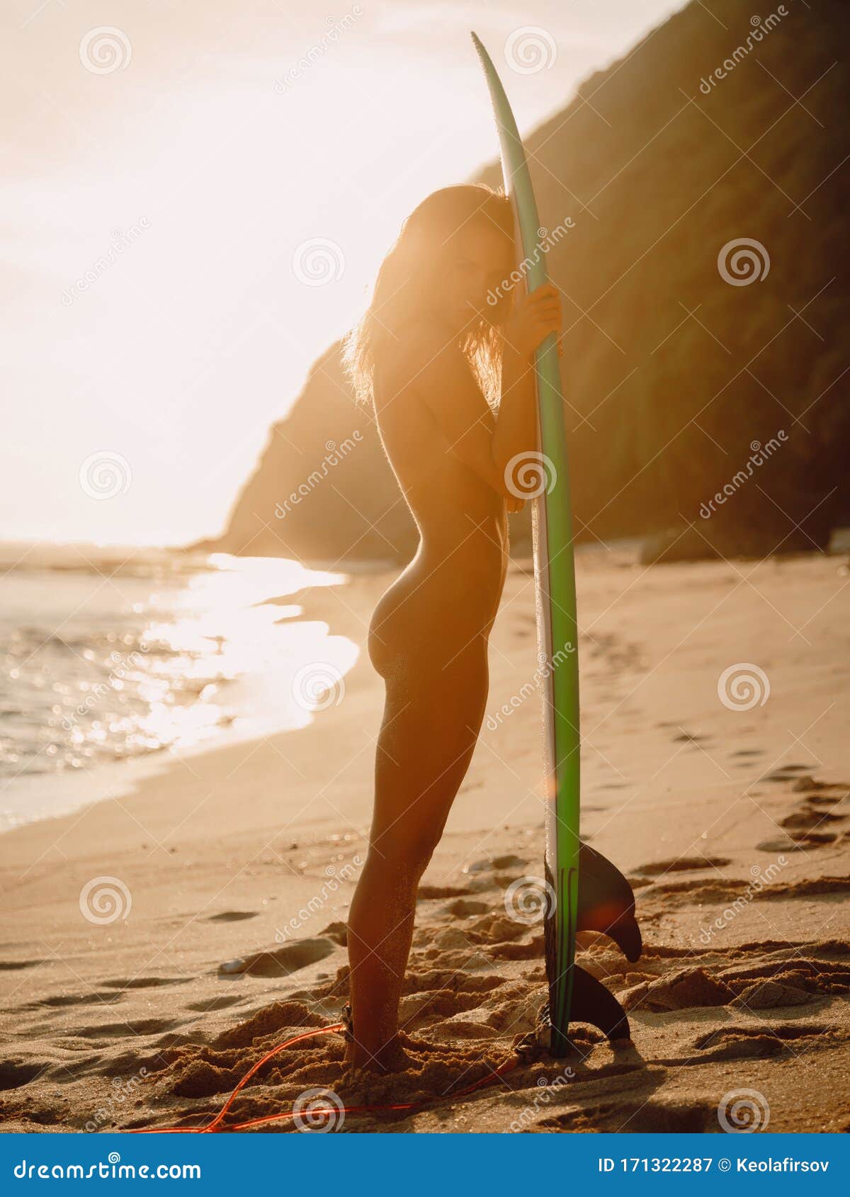 Naked Surfgirl with Surfboard on Tropical Beach at Sunset or Sunrise Stock  Image - Image of australia, relaxed: 171322287