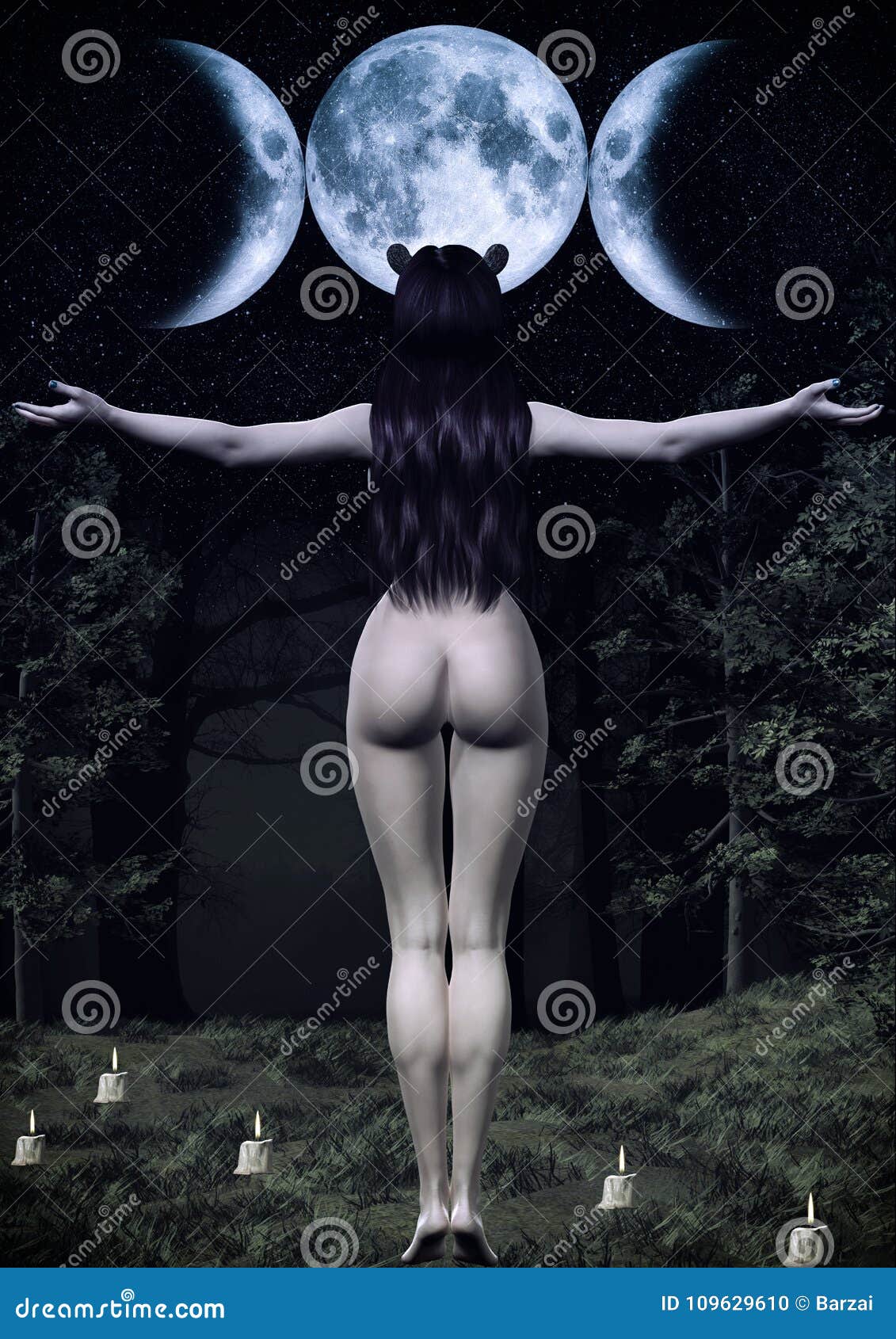 Portrait of a Wiccan Priestess Stock Illustration - Illustration of dark,  moon: 109629610