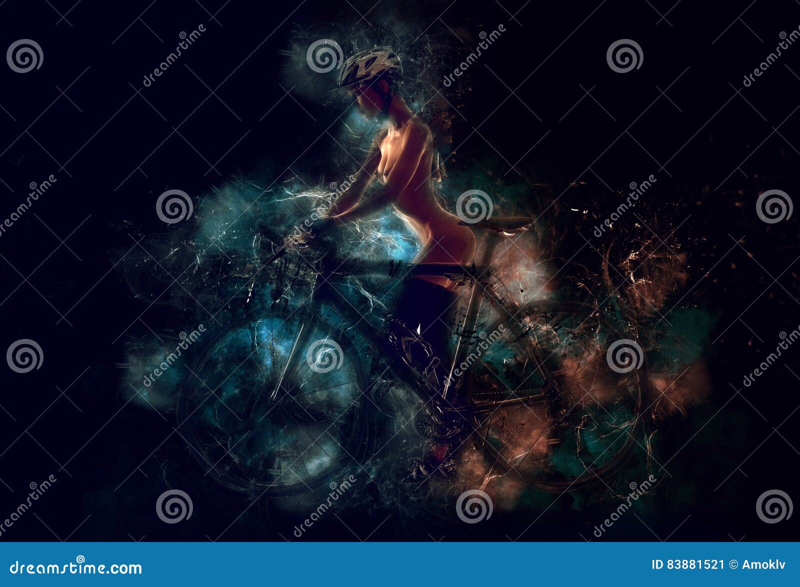 Naked woman with a bicycle stock illustration. Illustration of biking