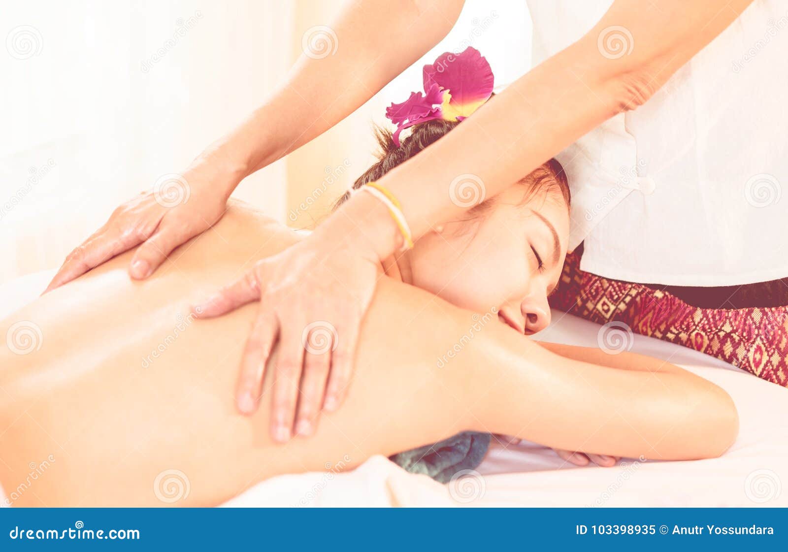 Naked Woman is Getting Oil Massaging on Back Stock Image photo