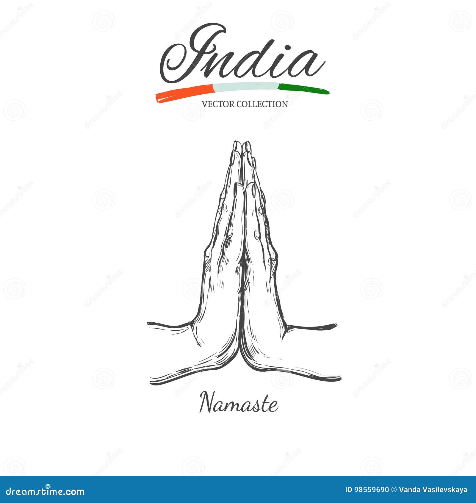 namaste. indian mudra yoga.  hand drawn poste