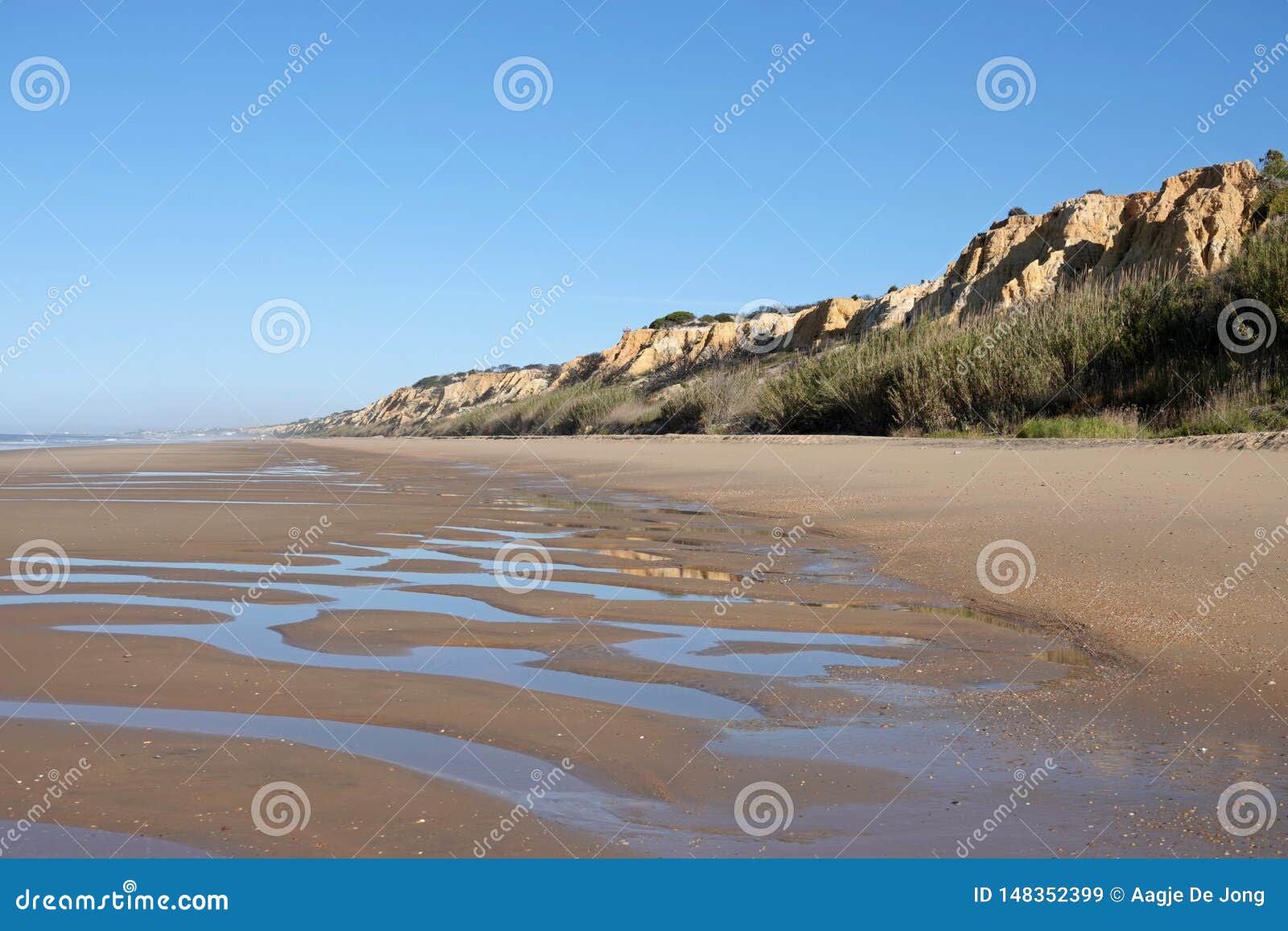 dunes of playa de rompeculos beach in mazagon, spain
