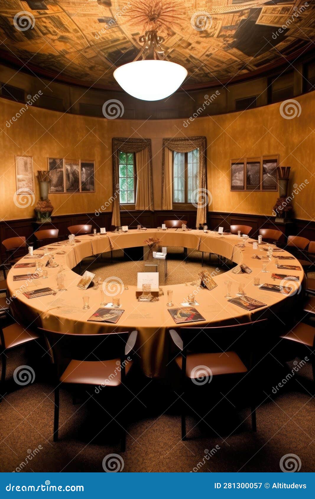 Name Tags and Seating Arrangement for a Round Table Meeting Stock