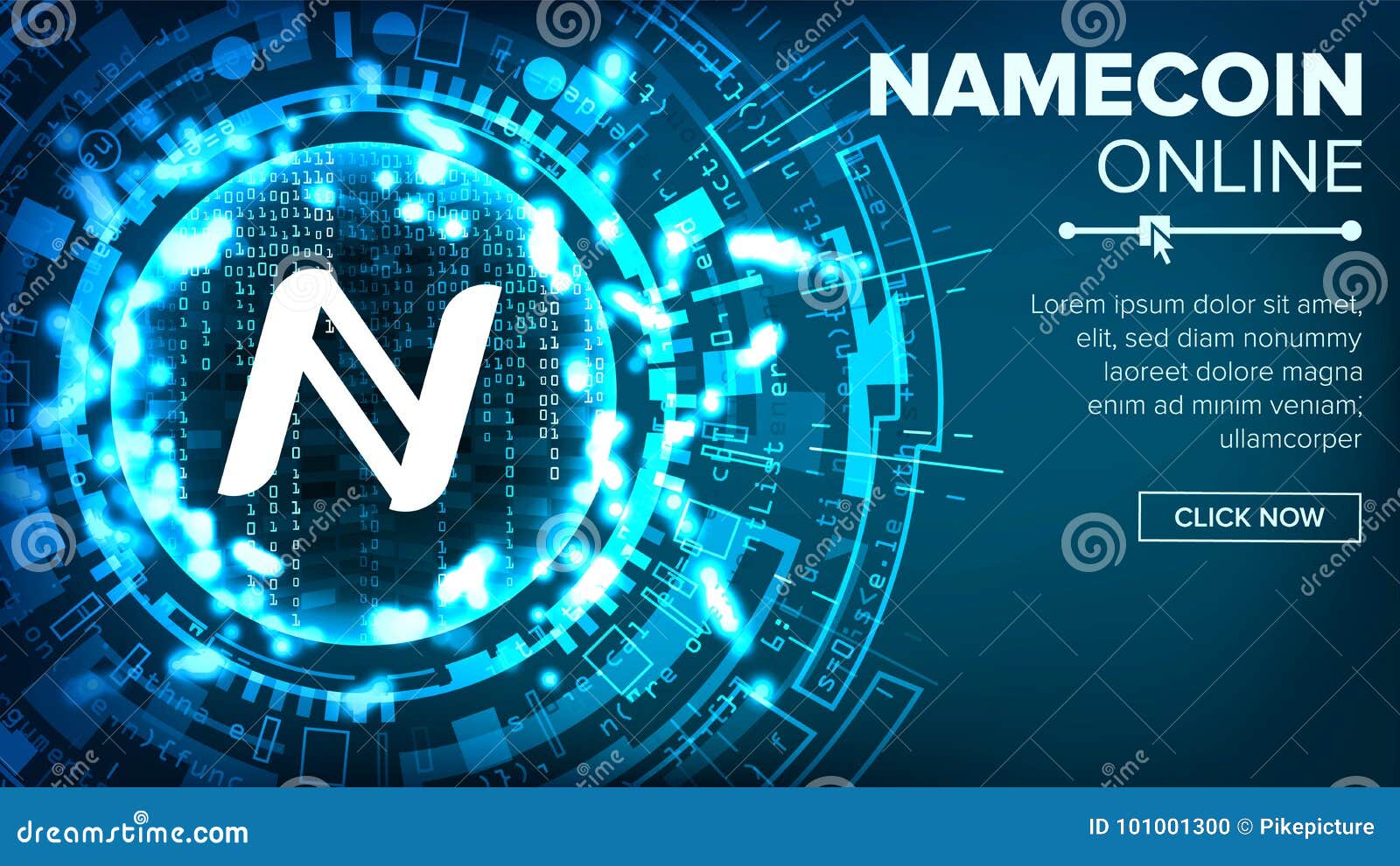 Namecoin Abstract Technology Background Vector. Binary Code. Fintech Blockchain. Cryptography. Cryptocurrency Mining Concept