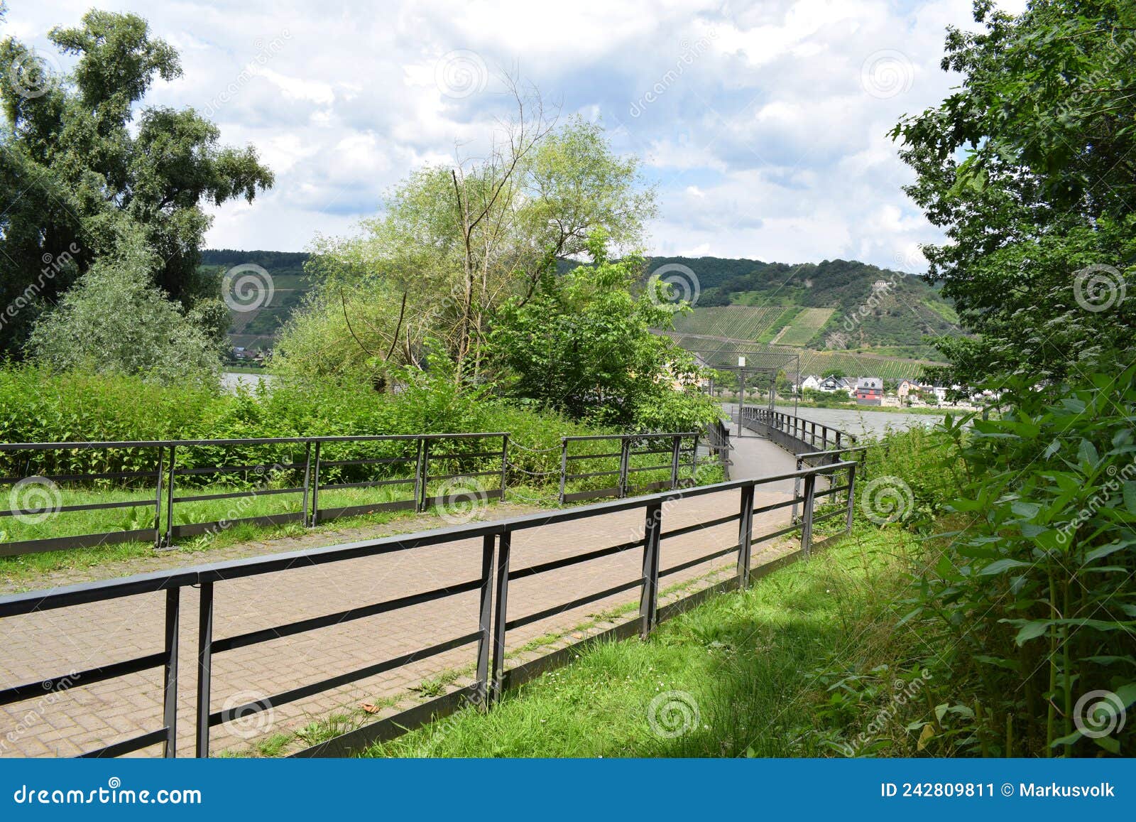 namedy, germany - 06 29 2021: the geysir island bridge, standing part after the crash with fence gate closed