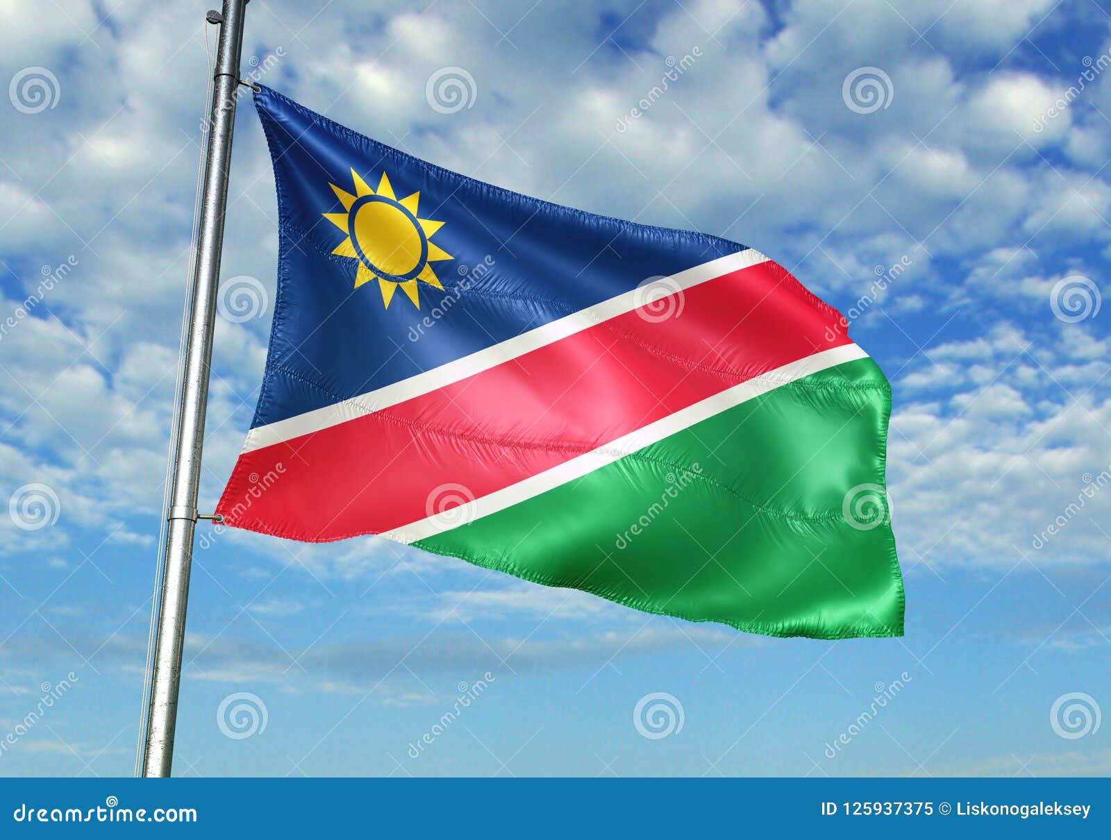 Namibia Flag Waving With Sky On Background Realistic D Illustration Stock Illustration