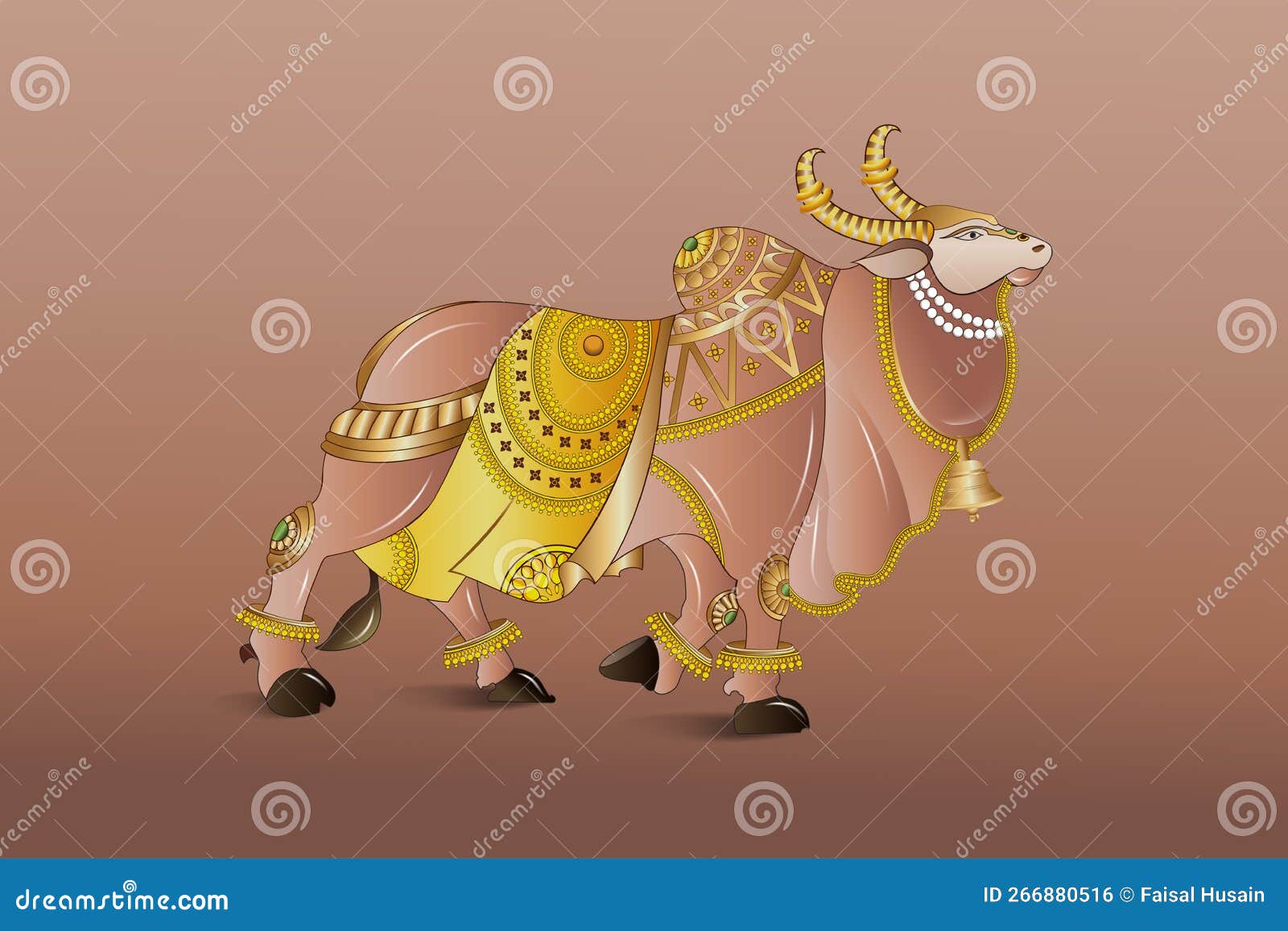 Nandi Bull God Shiva Riding Decorative Illustration Stock Vector