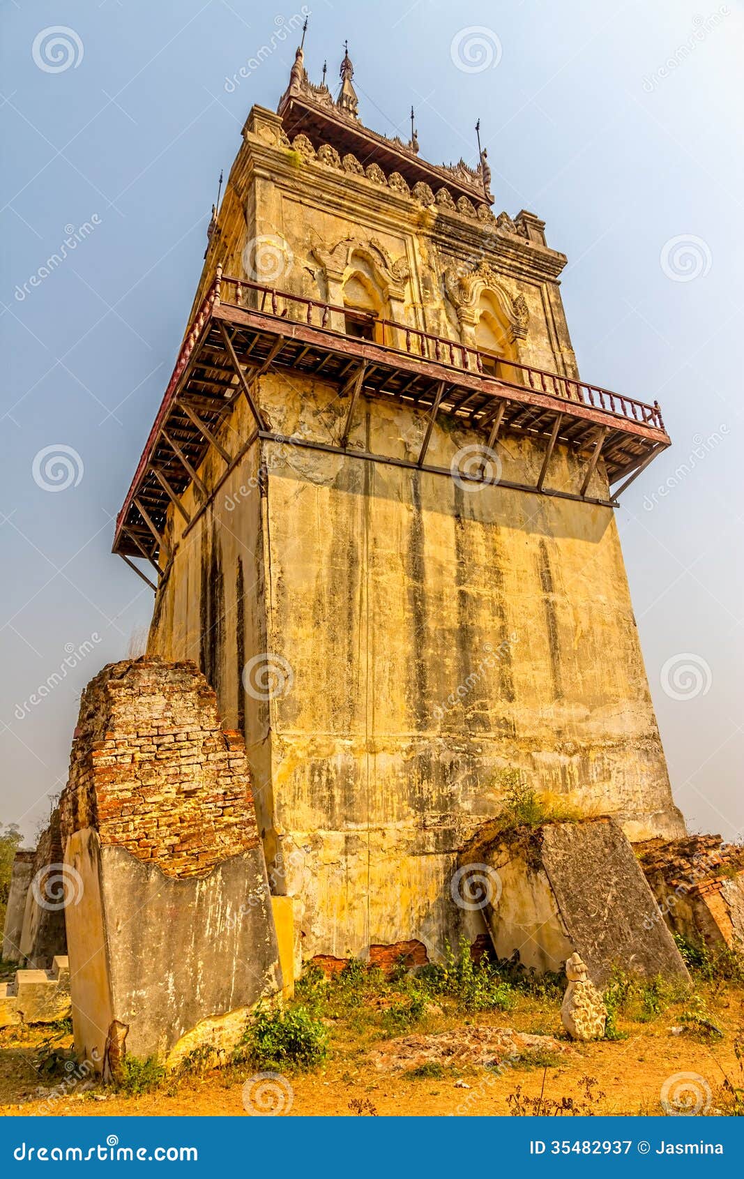 Nanmyin or watchtower of Ava in Mandalay, Myanmar - leaning tower.