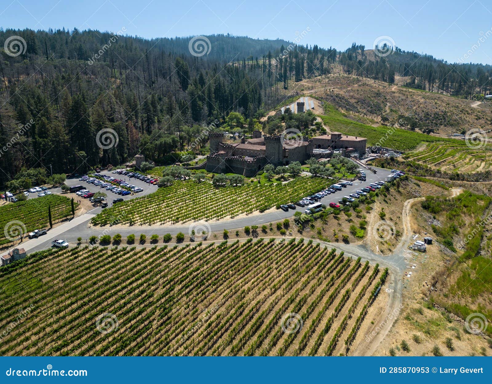 Napa Valley Castle Design Winery from the Air Stock Image Image of