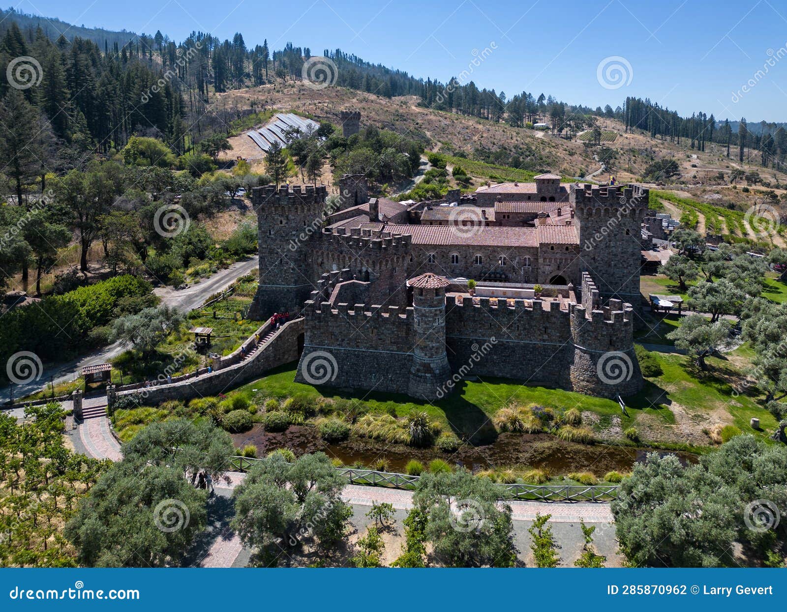 Napa Valley Castle Design Winery from the Air Stock Photo Image of