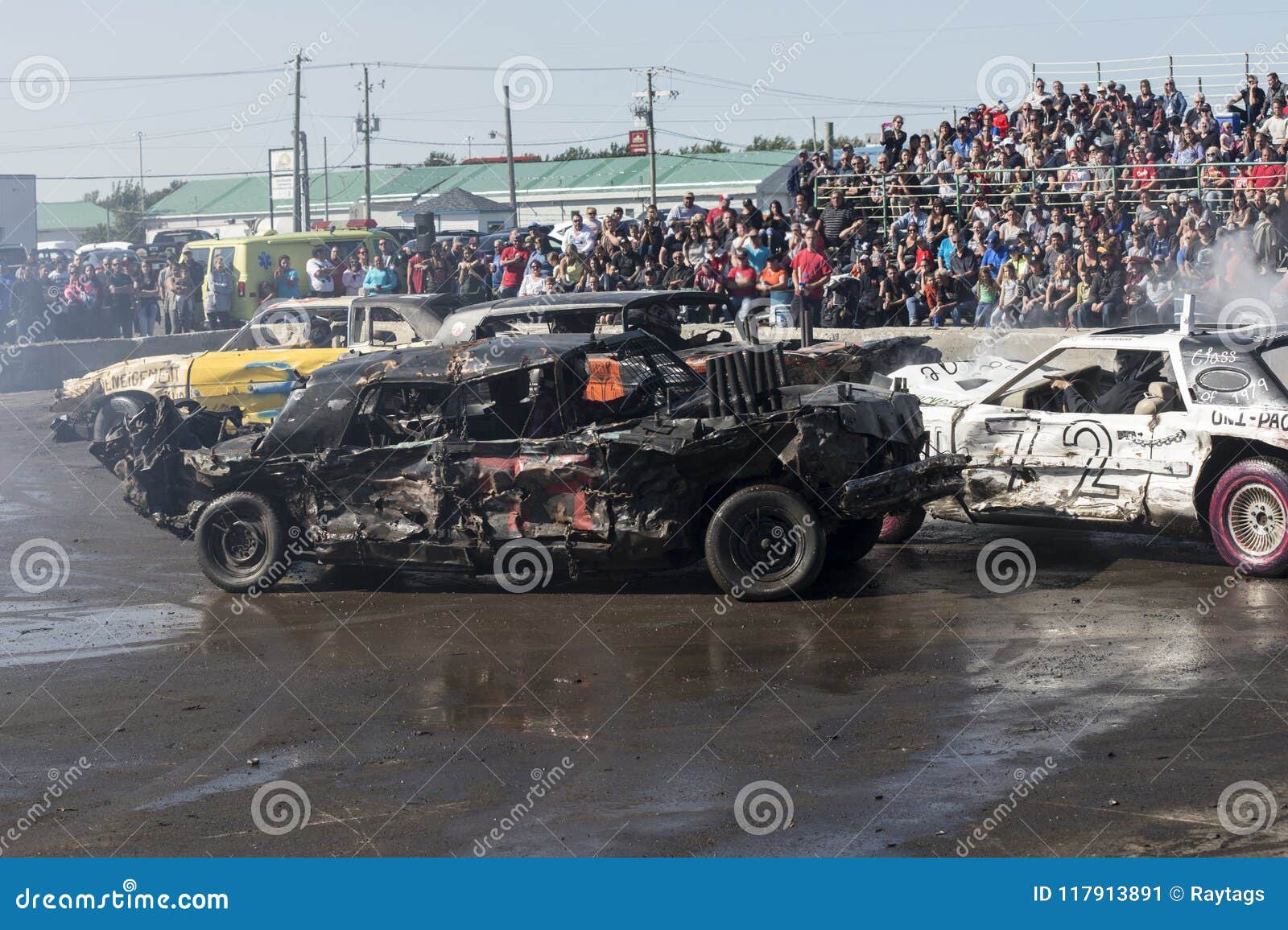 Crashed Cars in Action during Demolition Derby Editorial Photo Image