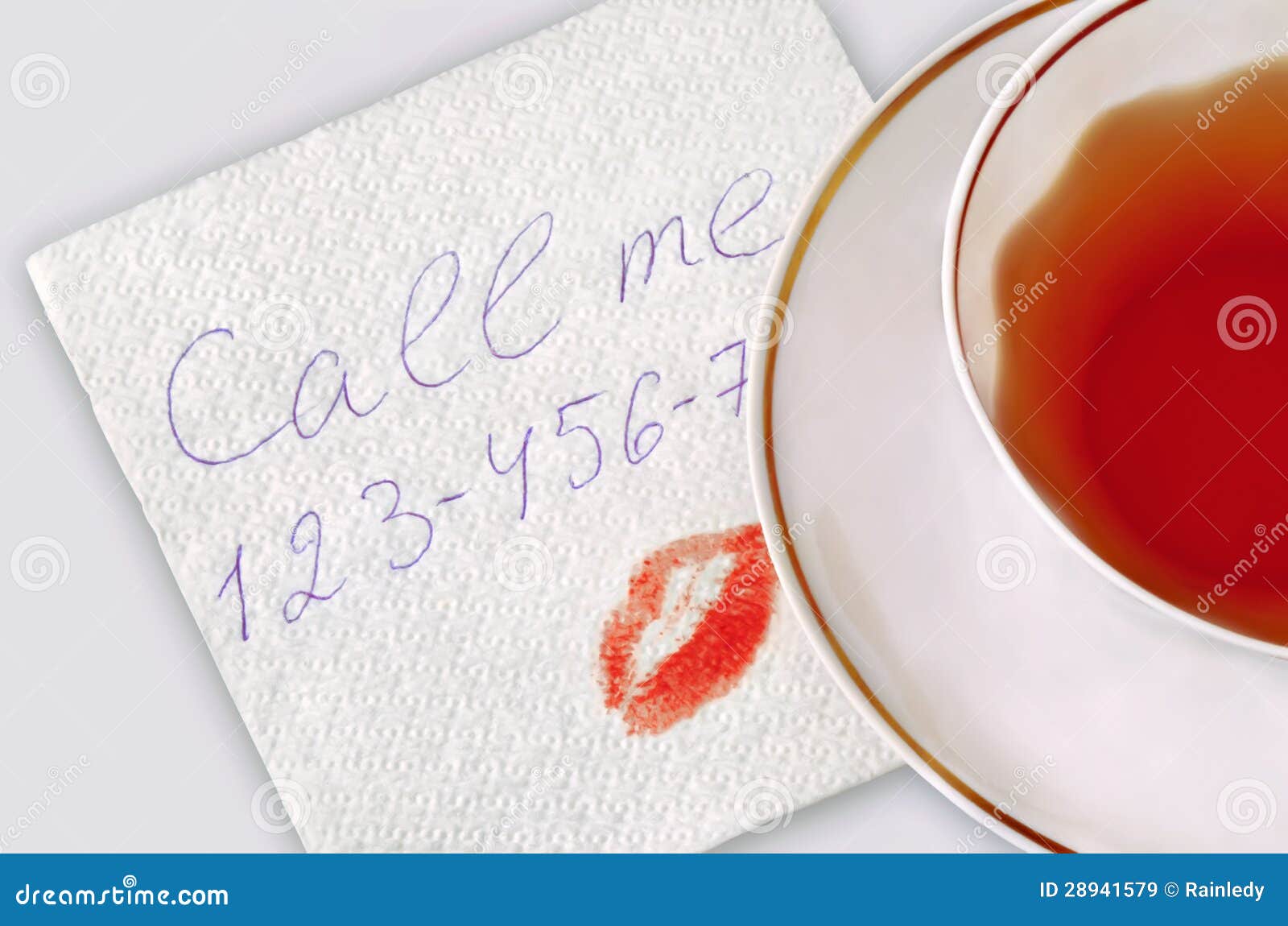 Napkin with Phone Number and Kiss. Stock Image Image of cafe, loving