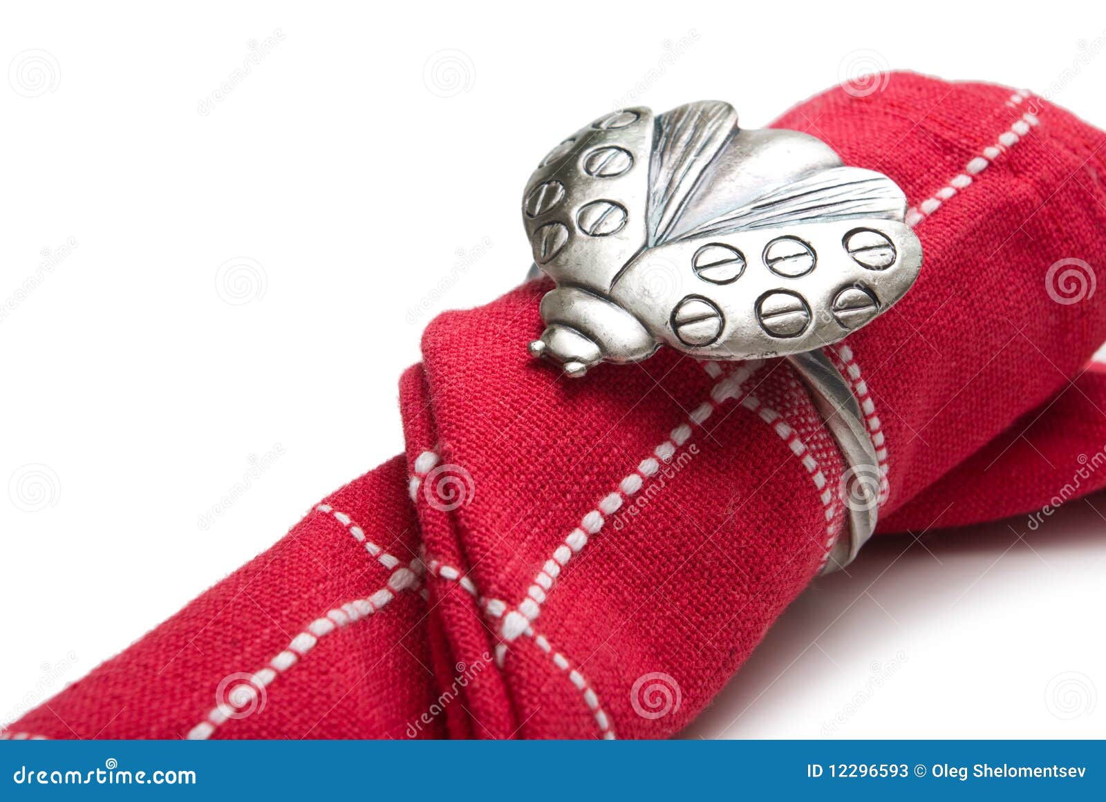 Napkin with a Ring in the Form of a Ladybug. Stock Image Image of