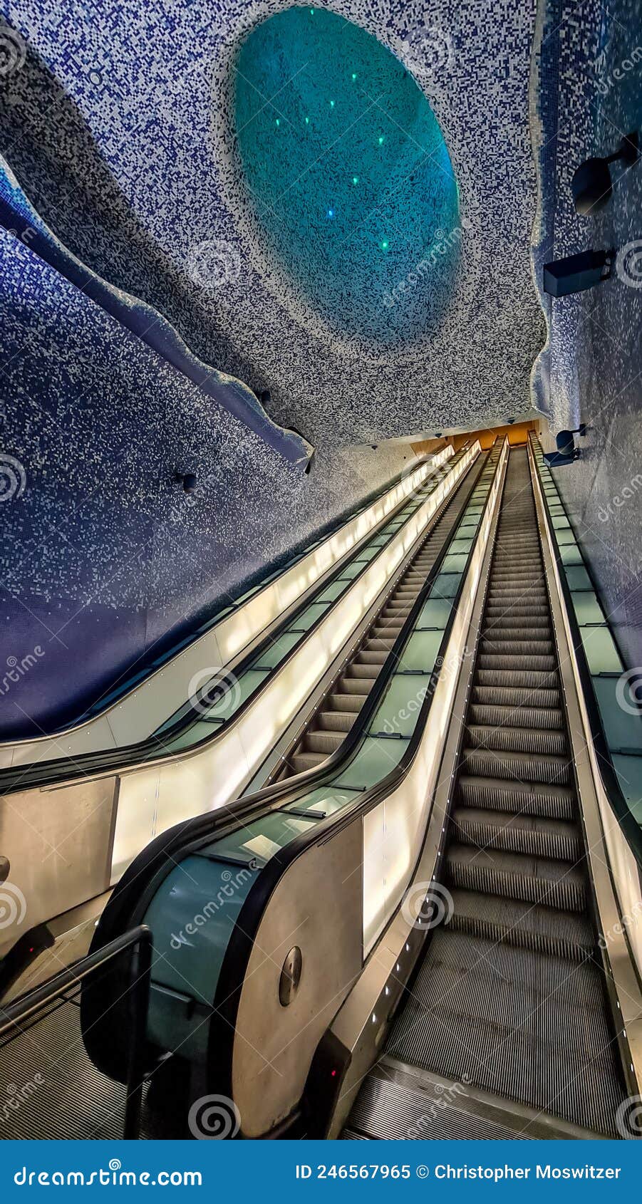 naples - escalator of metro station of toledo in the city of naples, italy, europe.