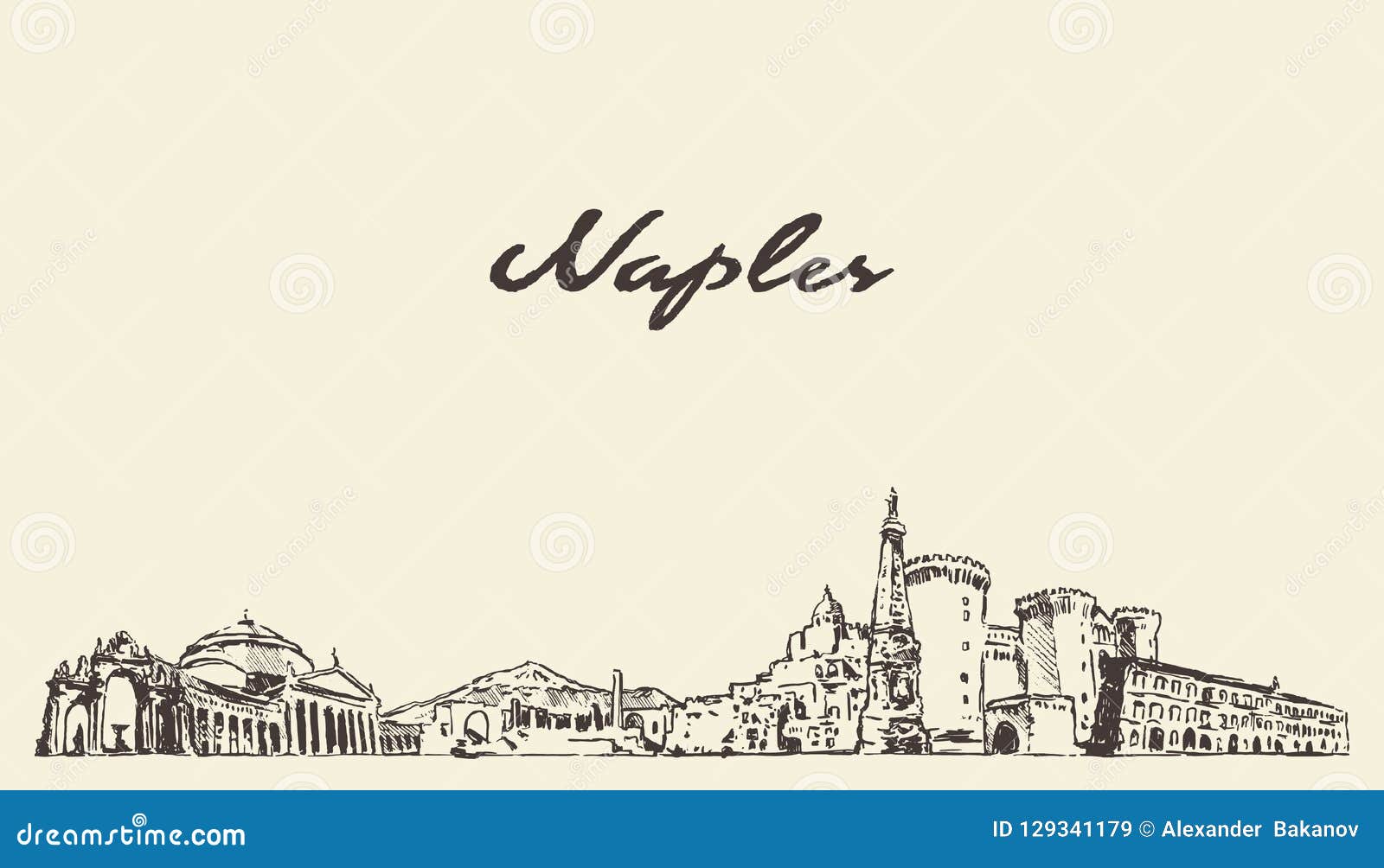 naples skyline, italy  city drawn sketch
