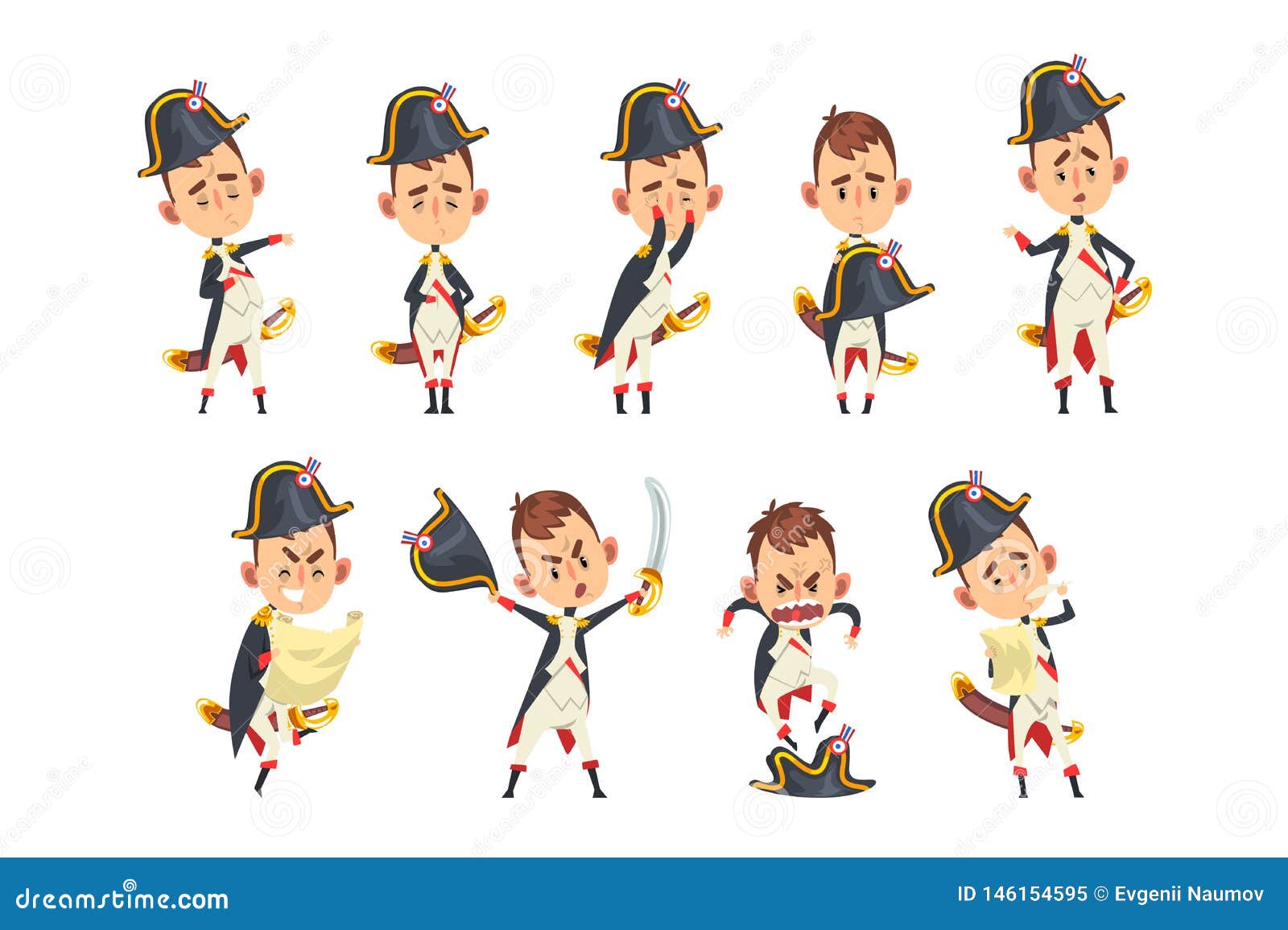 Napoleon Bonaparte Cartoon Character, French Historical Figure in Different  Situations Vector Illustration on a White Stock Vector - Illustration of  clothing, people: 146154595