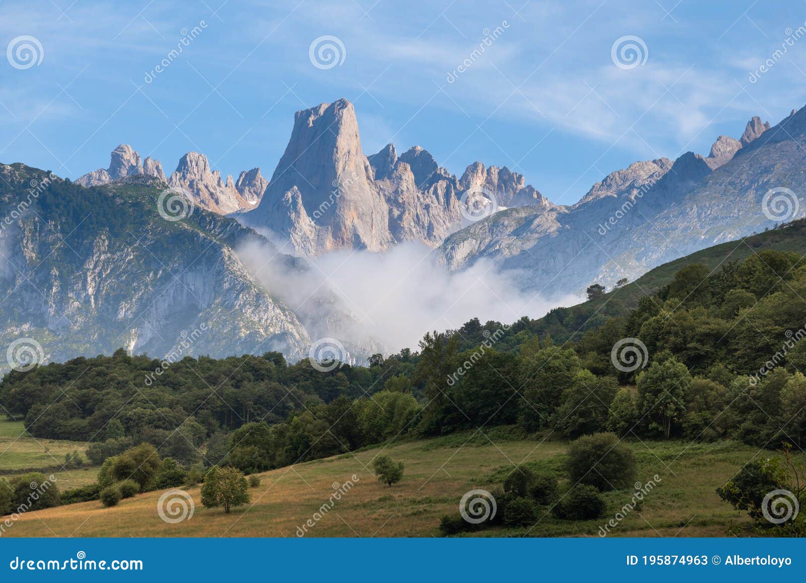 naranjo de bulnes, picu urriellu, from pozo de la oracion lookout point in picos de europa national park, asturias in spa