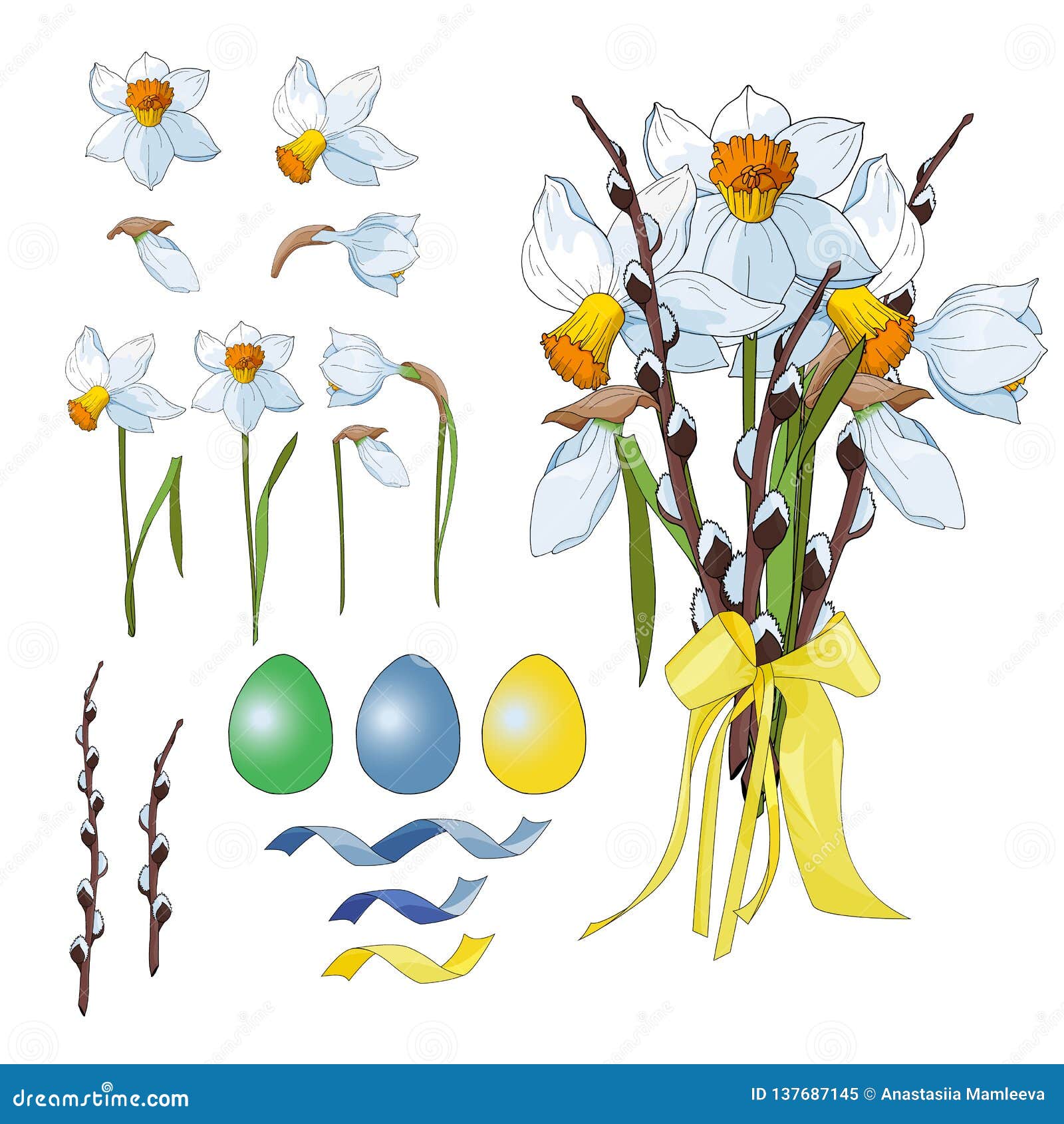 Narcissus Daffodils For Happy Easter Stock Vector Illustration of
