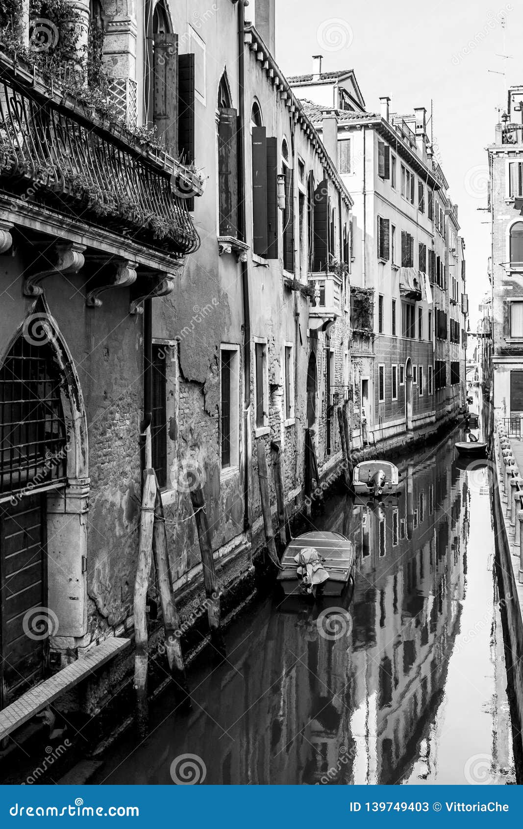 Narrow, Ancient and Romantic Venetian Canals. Venice, Italy Stock Image ...