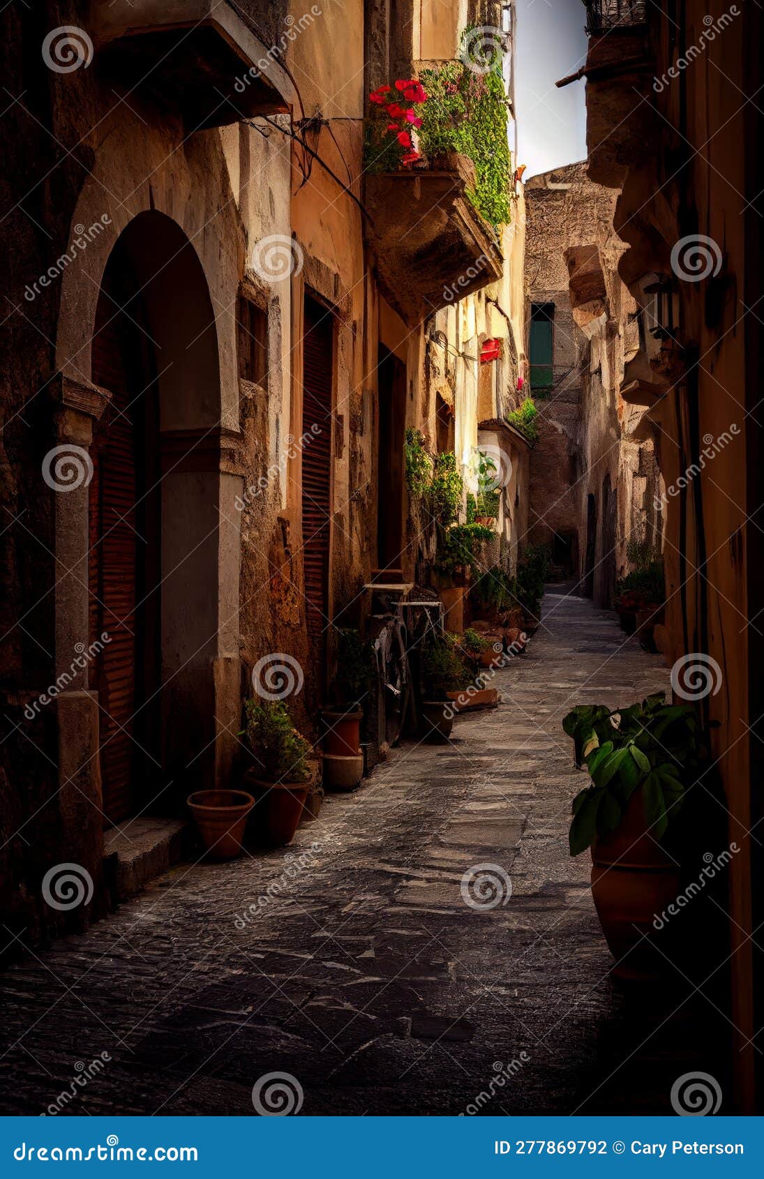 the narrow, potted-plant-lined street of bernie andrea