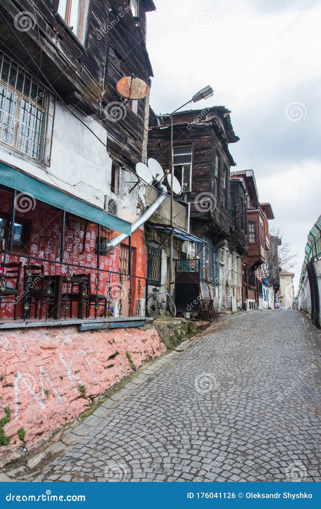 narrow street in istanbul`s historic district. turkey