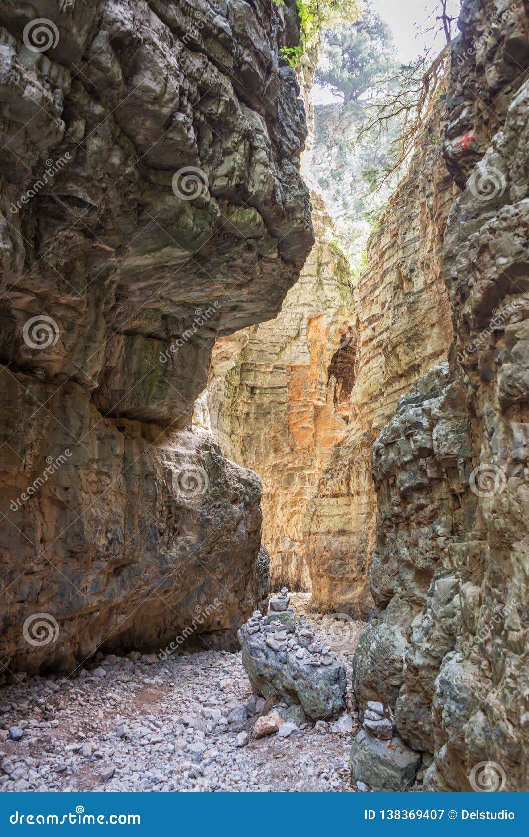 narrow trail in imbros gorge, crete greece