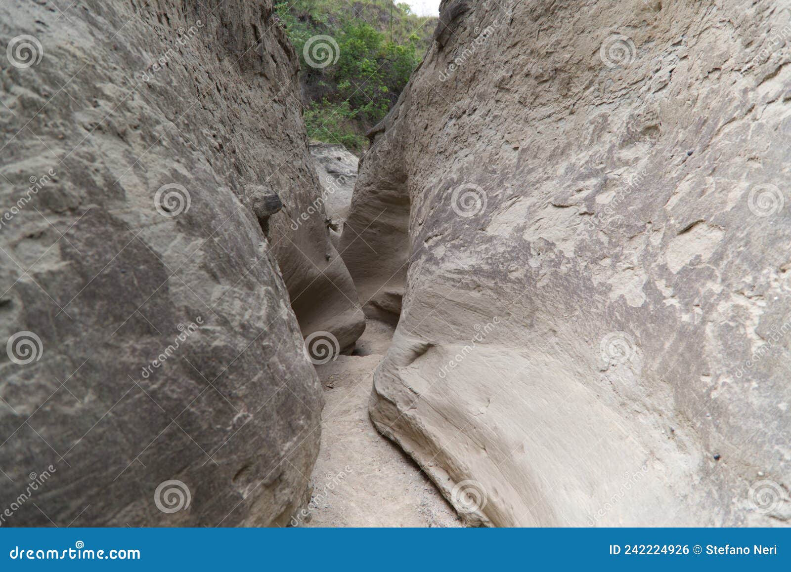 the narrow walls of the los hoyos trail in the gray desert of tatacoa, colombia