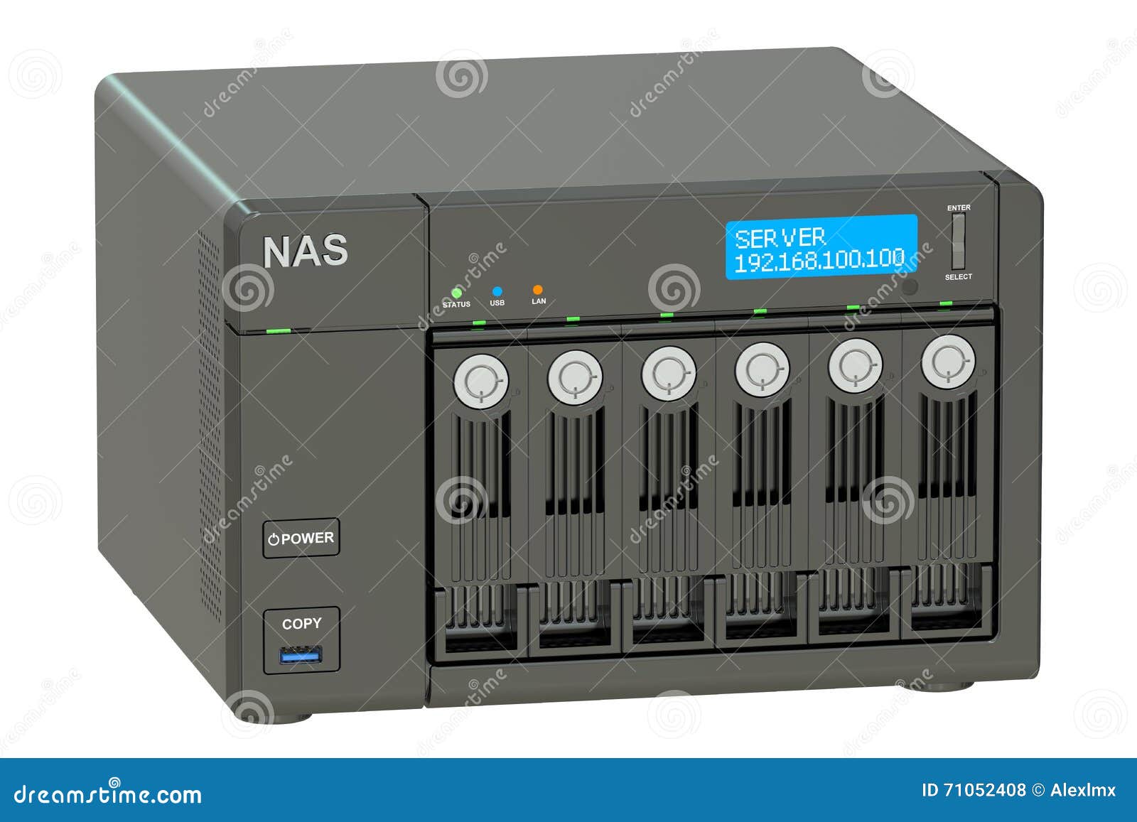 nas with six disks, 3d rendering